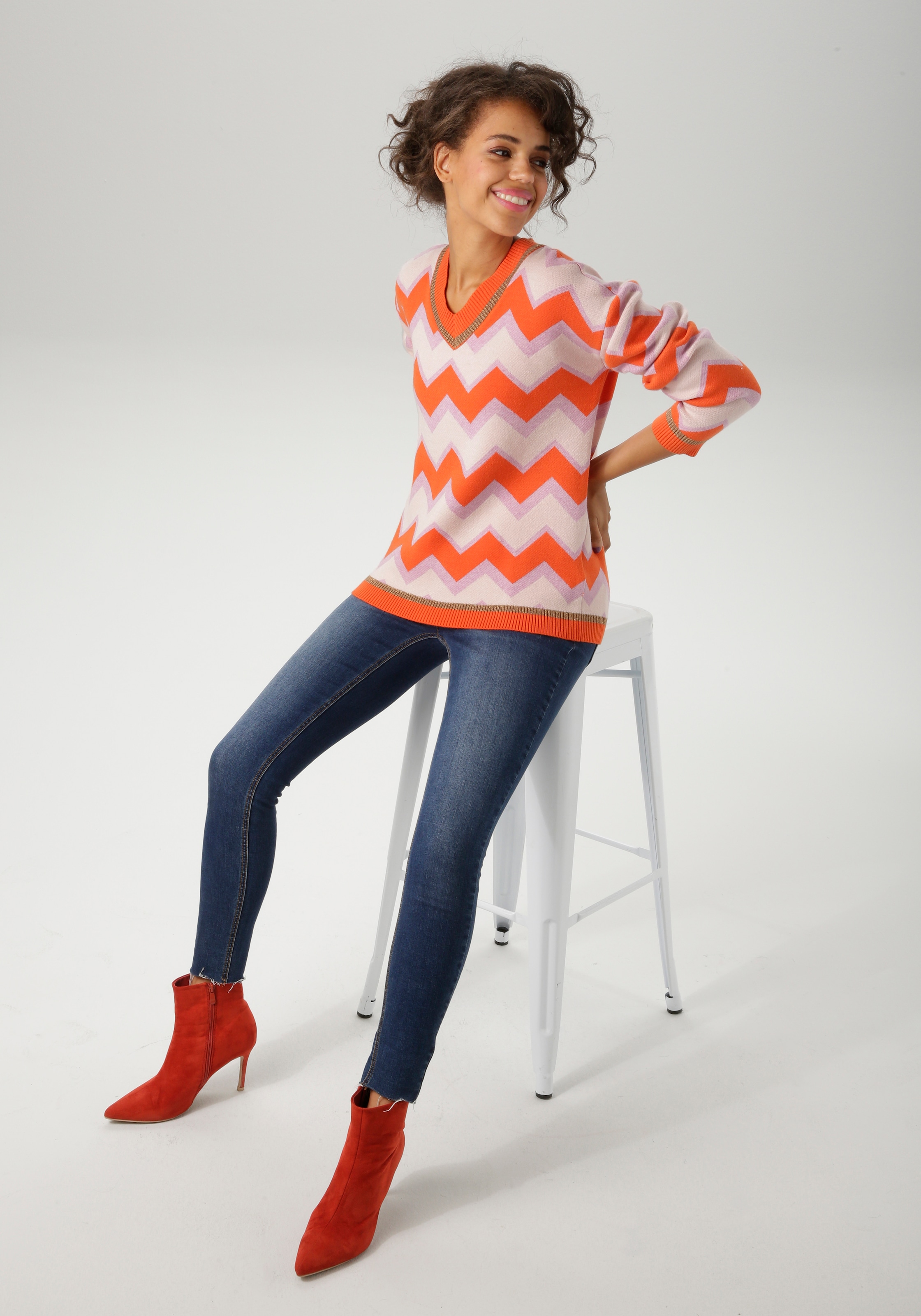 Aniston CASUAL Strickpullover im interessantem Zick-Zack-Muster