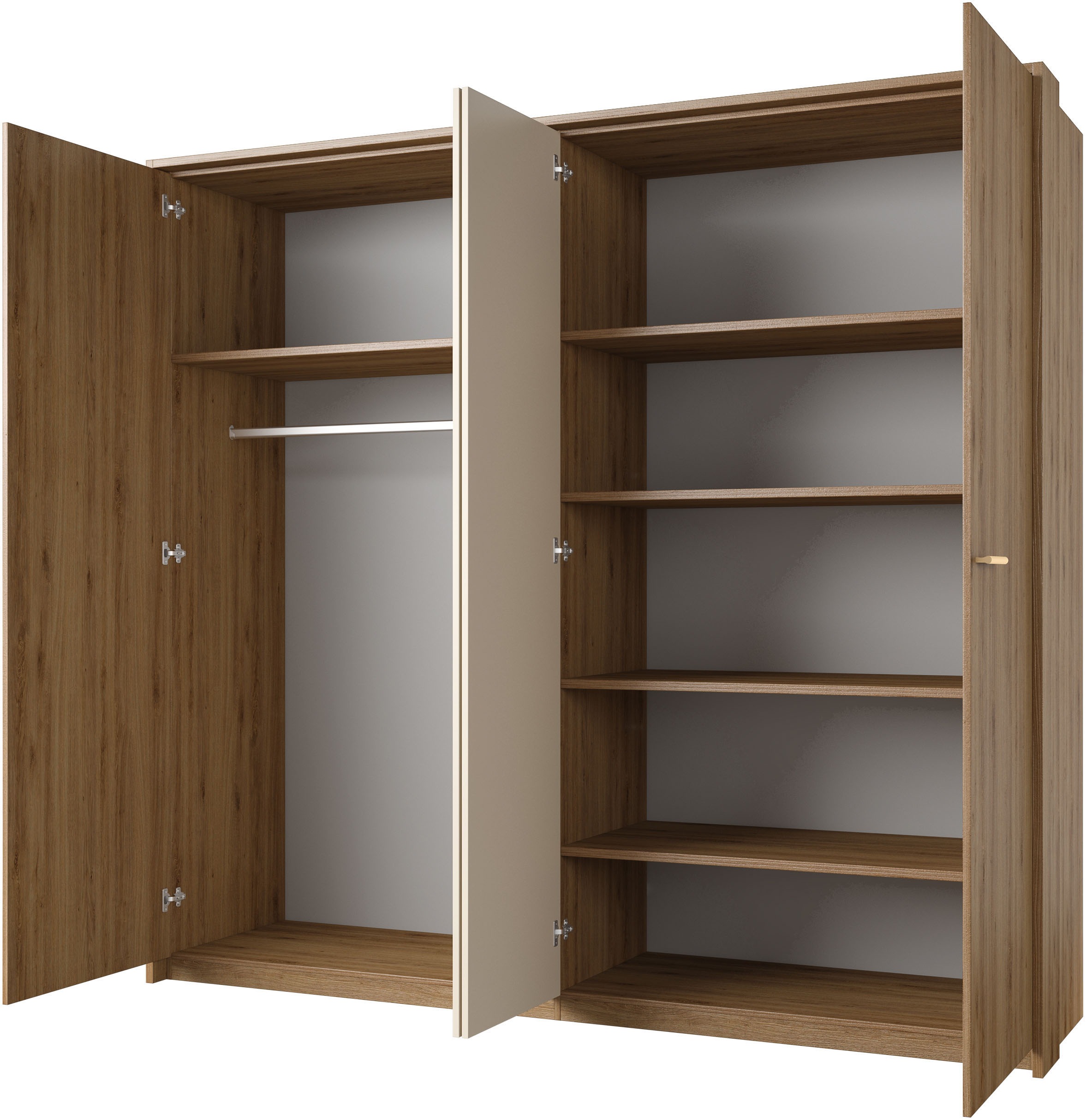 Home affaire Schlafzimmer-Set »Bitry,Set 4-St(Bett 180 cm, 2xNako, Drehtürenschrank)« Komplettschlafzimmer, viel Stauraum, fühlbare Struktur, Holzoptik