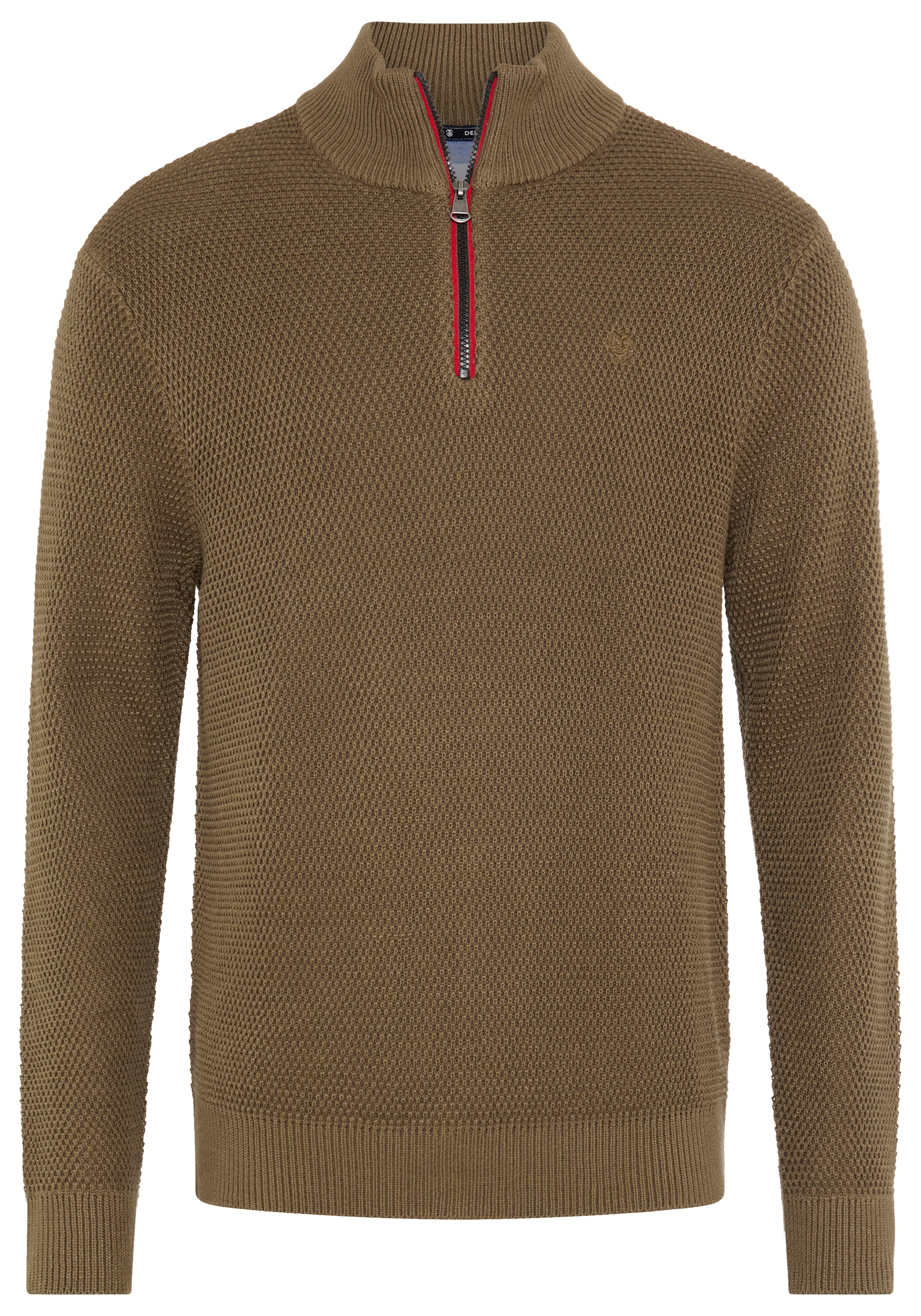 DELMAO Troyer »Neue Kollektion! Highlight Kontrast- Reissverschluss« aus Strickmaterial, Regular Fit, mit Label-Applikation