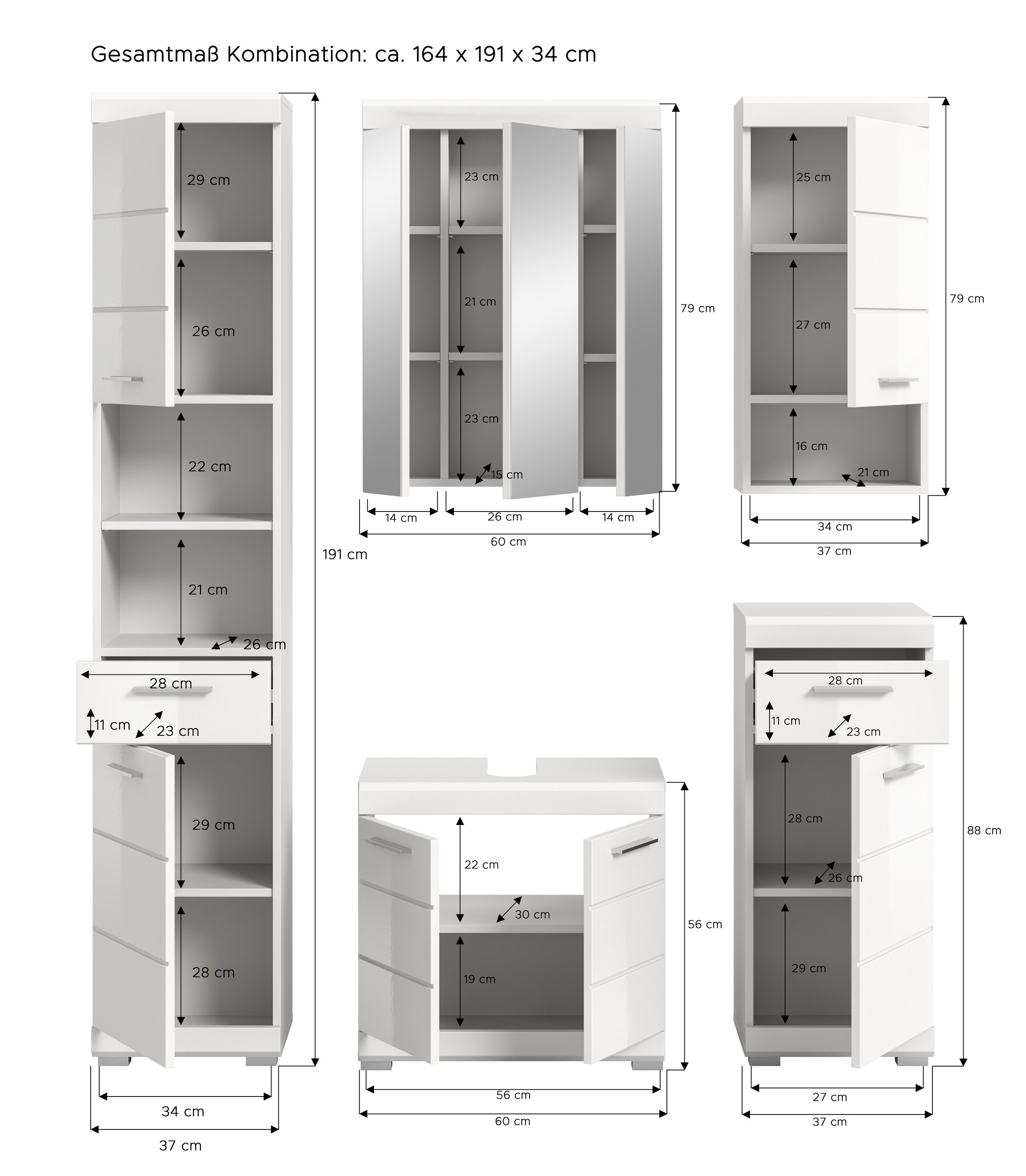 INOSIGN Badmöbel-Set »Siena, 5 teilig, bestehend aus:« Set, TOPSELLER!, 5 Stk. tlg.
