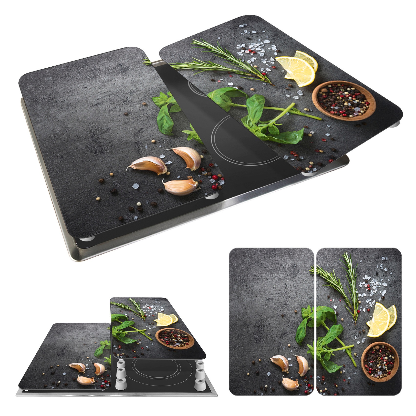 WENKO Plaque de recouvrement de la cuisinière »Universal Modell Kräuter« Herdabdeckung für alle Herdarten, kratzfest, mit rutschfesten Füssen