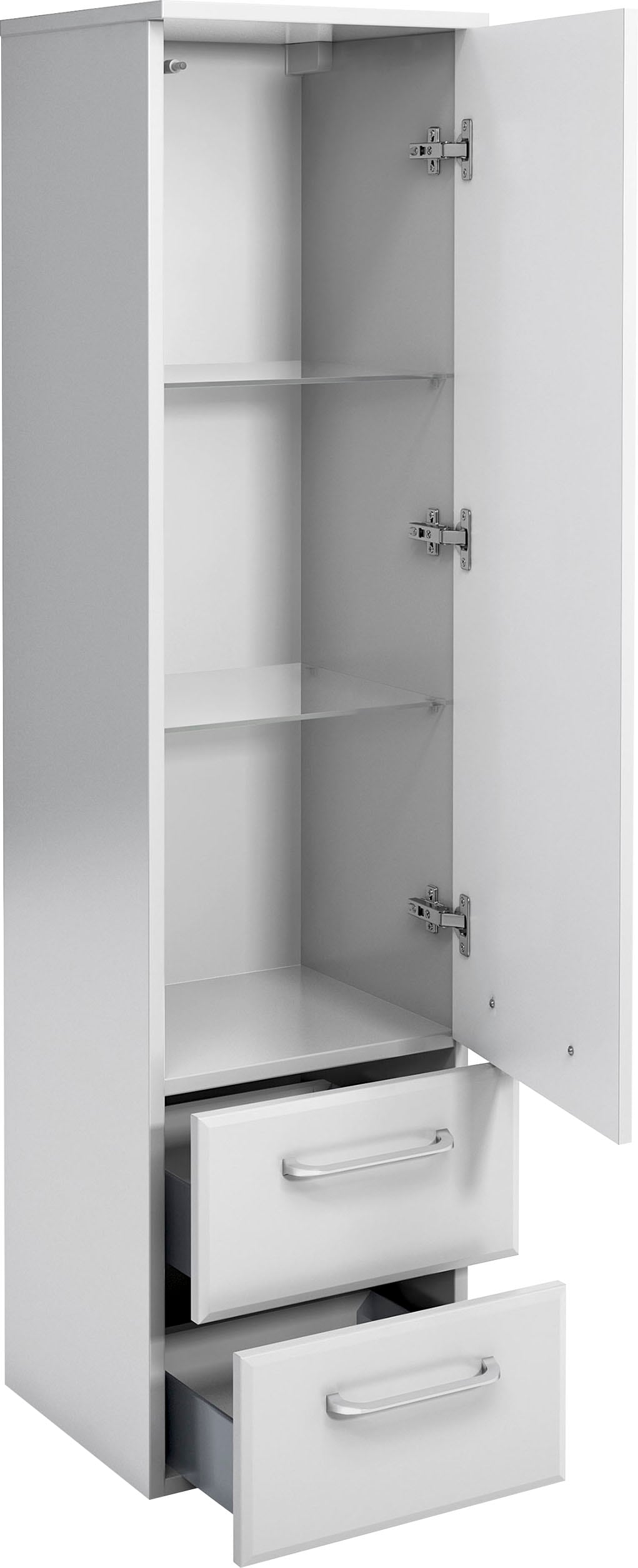 Saphir Midischrank »Quickset Badschrank 35 cm breit, 1 Tür, 2 Schubladen, 2 Einlegeböden« Badezimmer-Midischrank inkl. Türdämpfer, Griffe in Chrom glänzend