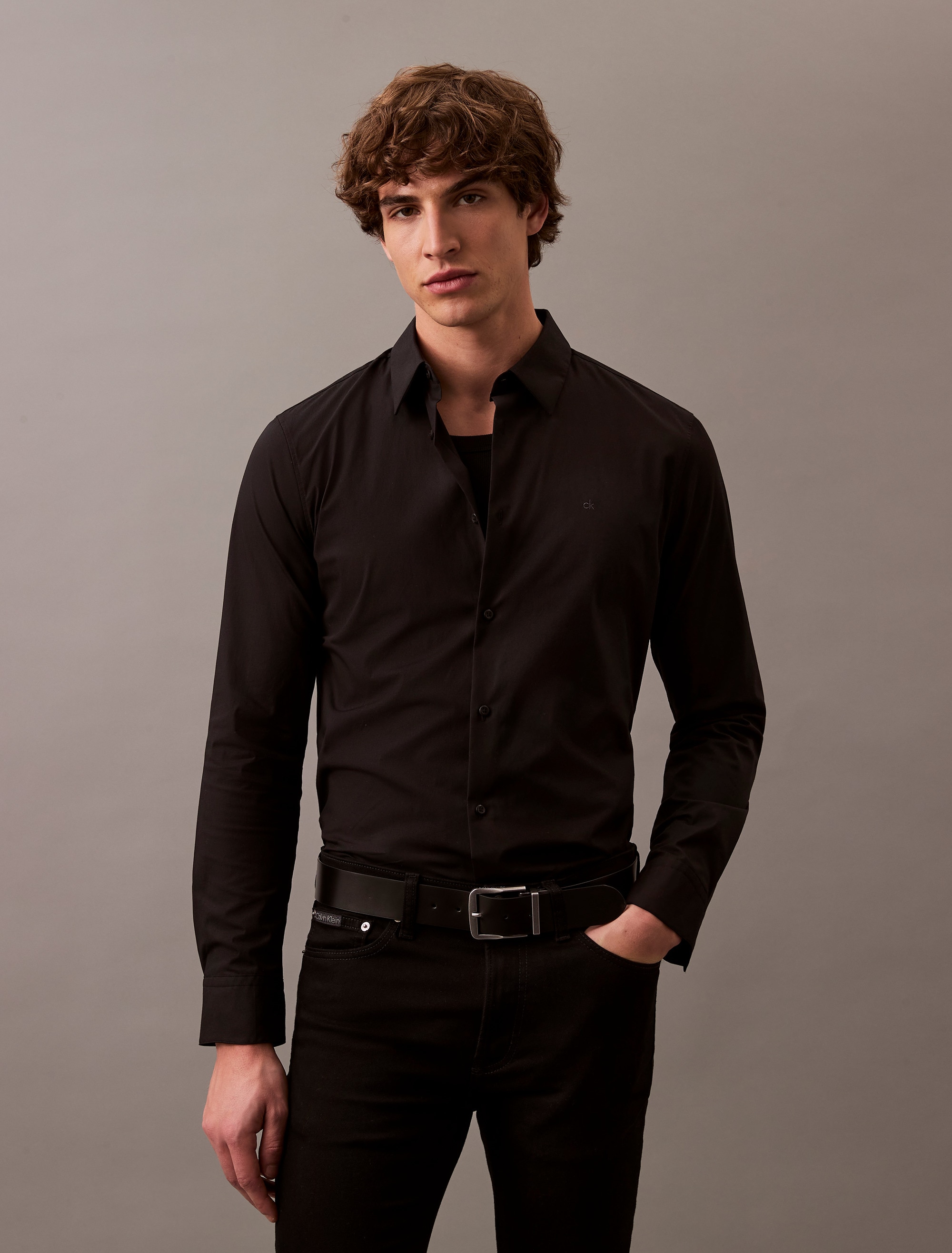 Image of Calvin Klein Langarmhemd "LONG SLEEVE SOLID STRETCH SLIM SHIRT" slim fit, in Unifarbe