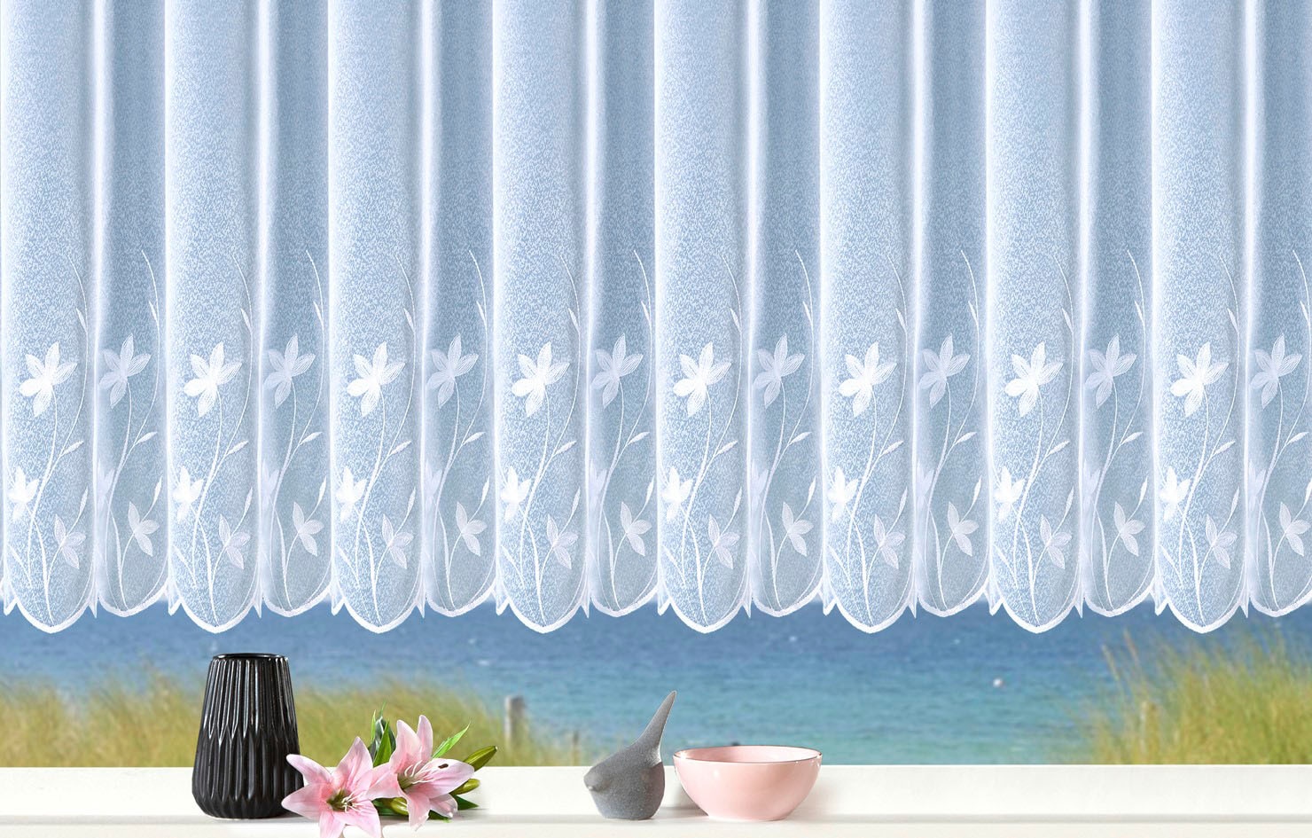 Weckbrodt Gardine »Florenz« Kräuselband 1 Stk. tlg. echte Stickerei, Sablè, Bordüre, Kante, floral, geblümt, Store