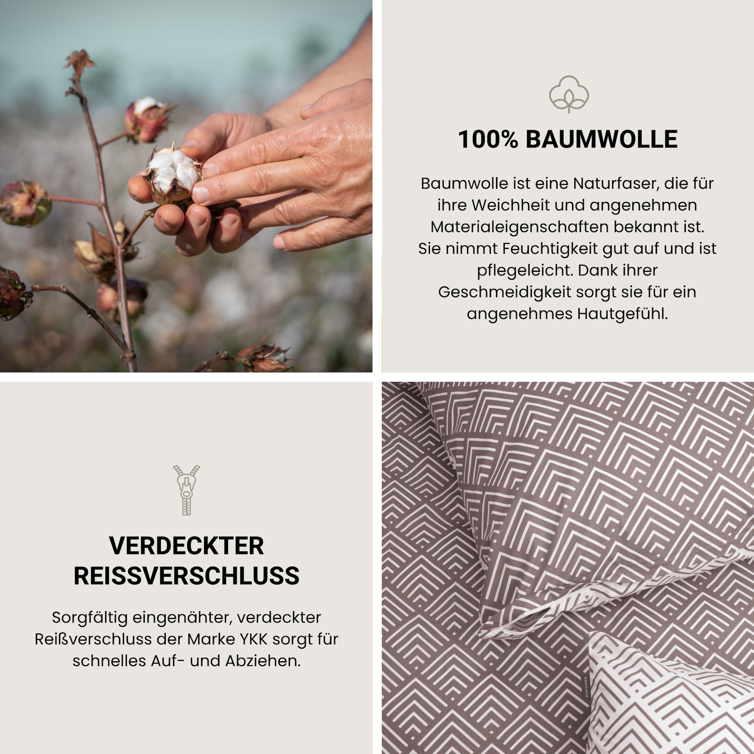 Schiesser Linge de lit »Mabel aus weicher Baumwolle mit abstraktem Muster« 2 cuis MADE IN GREEN by OEKO-TEX®