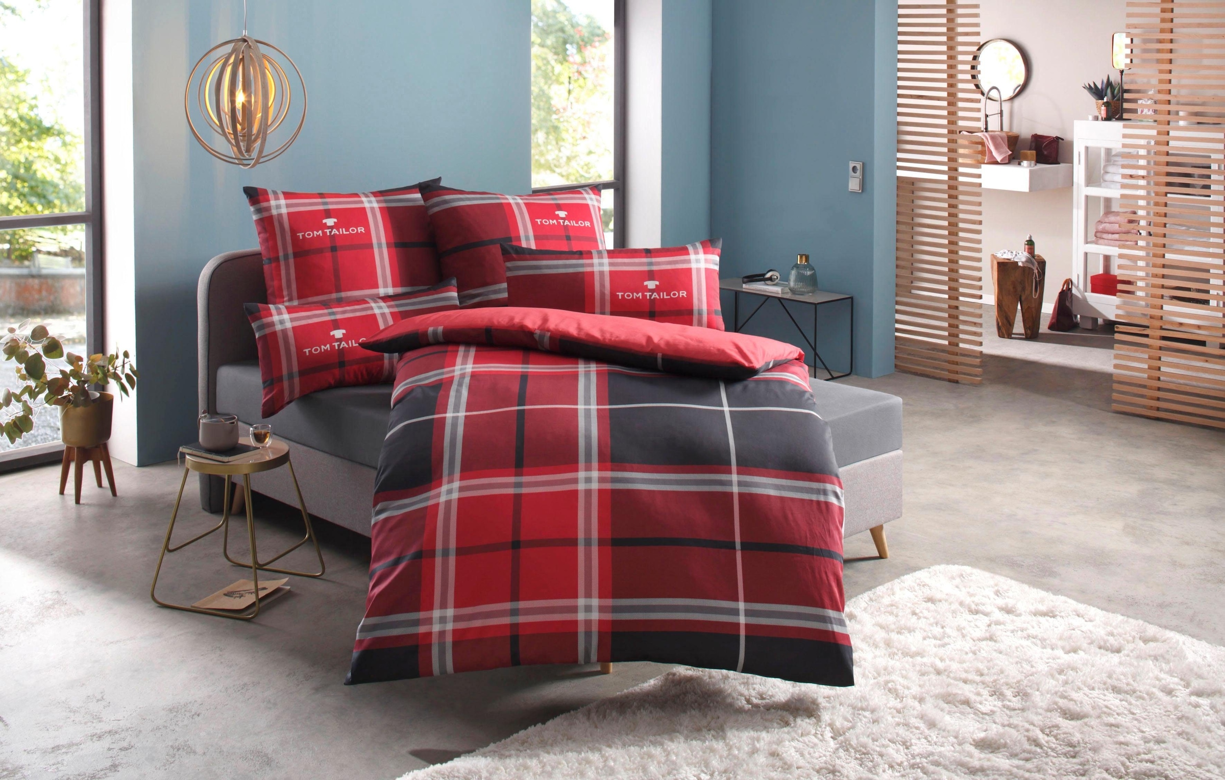 TOM TAILOR HOME Wendebettwäsche »Eric in Gr. 135x200 oder 155x220 cm«, mit Reissverschluss, mit GRATIS-Zugabe: Sportbeutel aus 100% Baumwolle