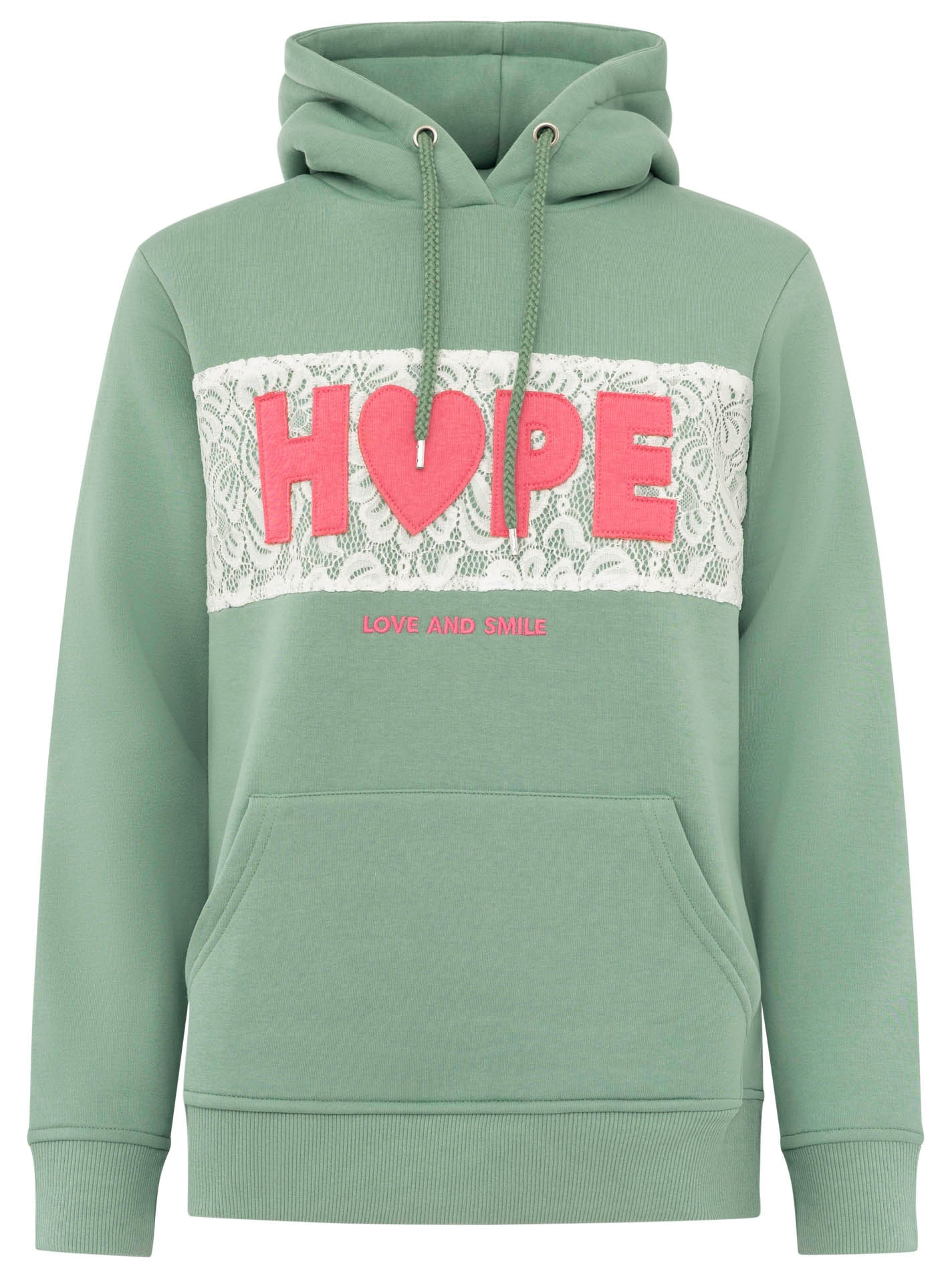Zwillingsherz Hoodie »"HOPE Spitze"«, capuche avec cordon, motif avec dentelle, poignets élastiques
