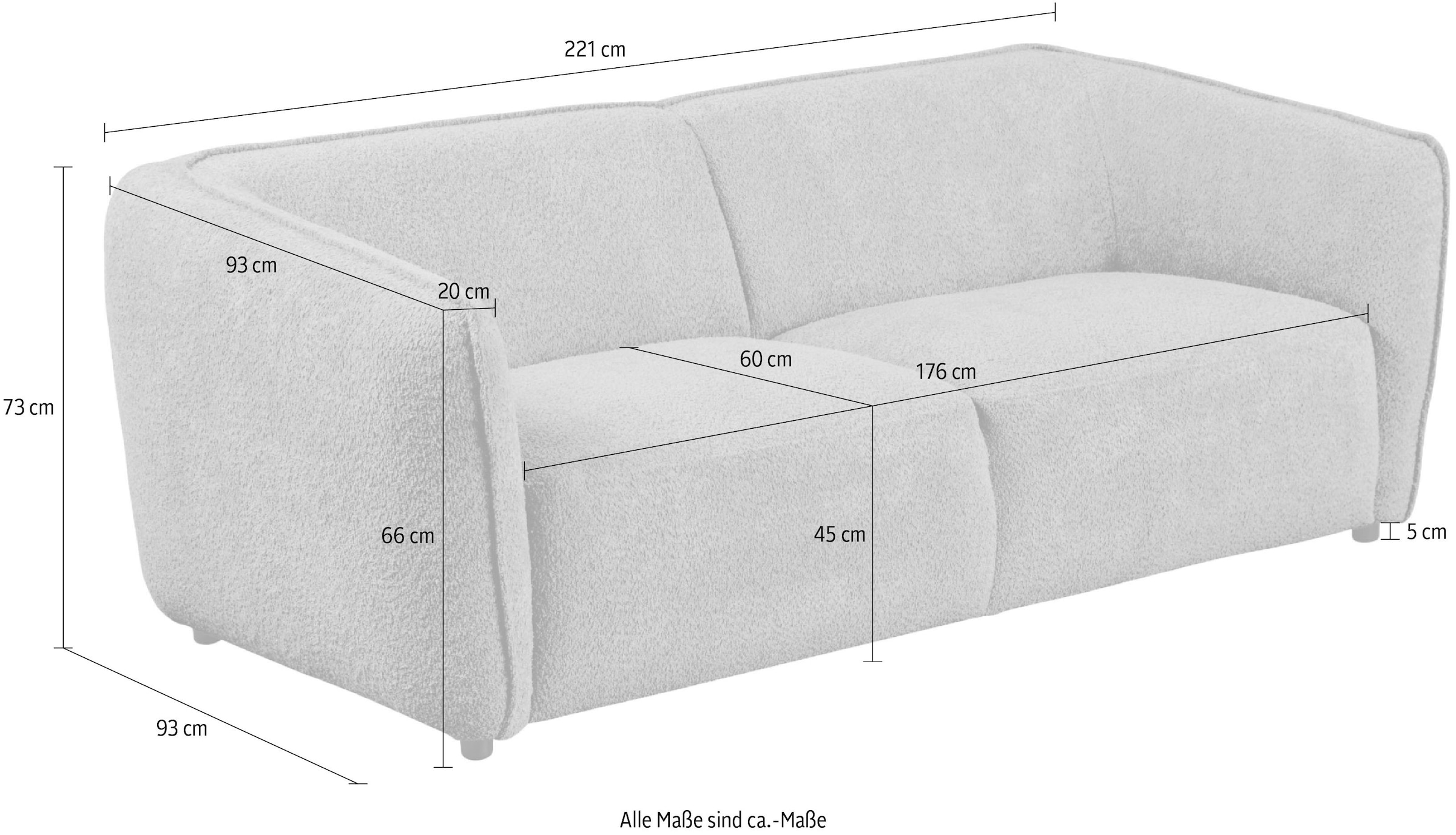Home affaire 3-Sitzer »OSTRUP, Naturtöne, Boucle oder Chenille« Breite 221 cm, organische Form mit sanften Rundungen
