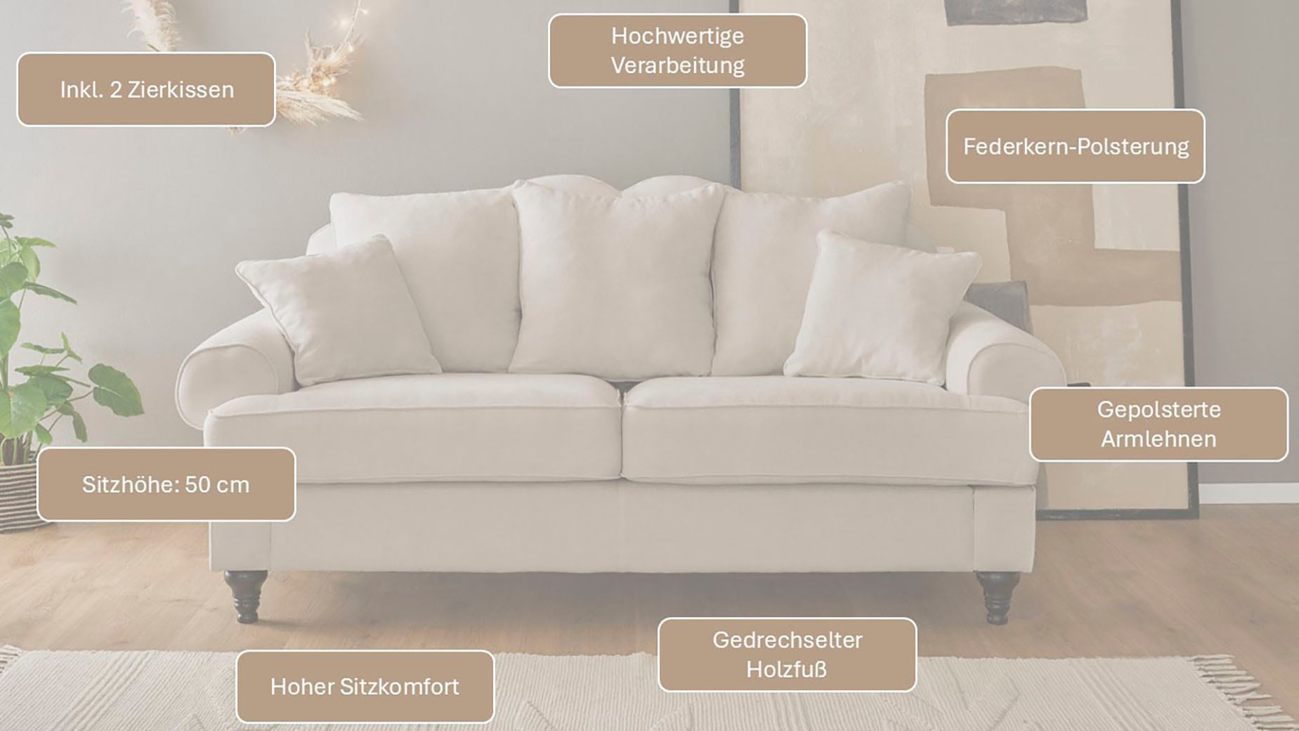 GOODproduct 3-places »Westminster, Sofa im Landhausstil, Couch mit Zierkissen« rembourrage à ressorts, pied tourné, revêtement microfibre de haute qualité