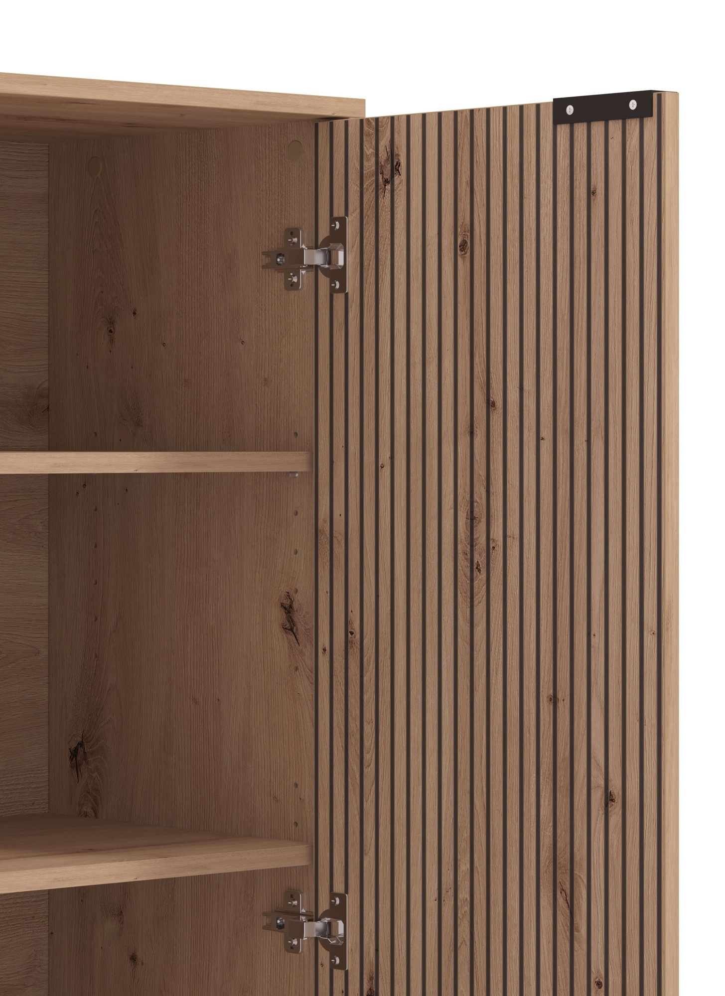 Home affaire Highboard »Mayenne Sideboard, Stauraumschrank, Anrichte, Hochschrank, Breite 93cm« Holztür mit Rillen-Optik, Glastür, Modernes Design