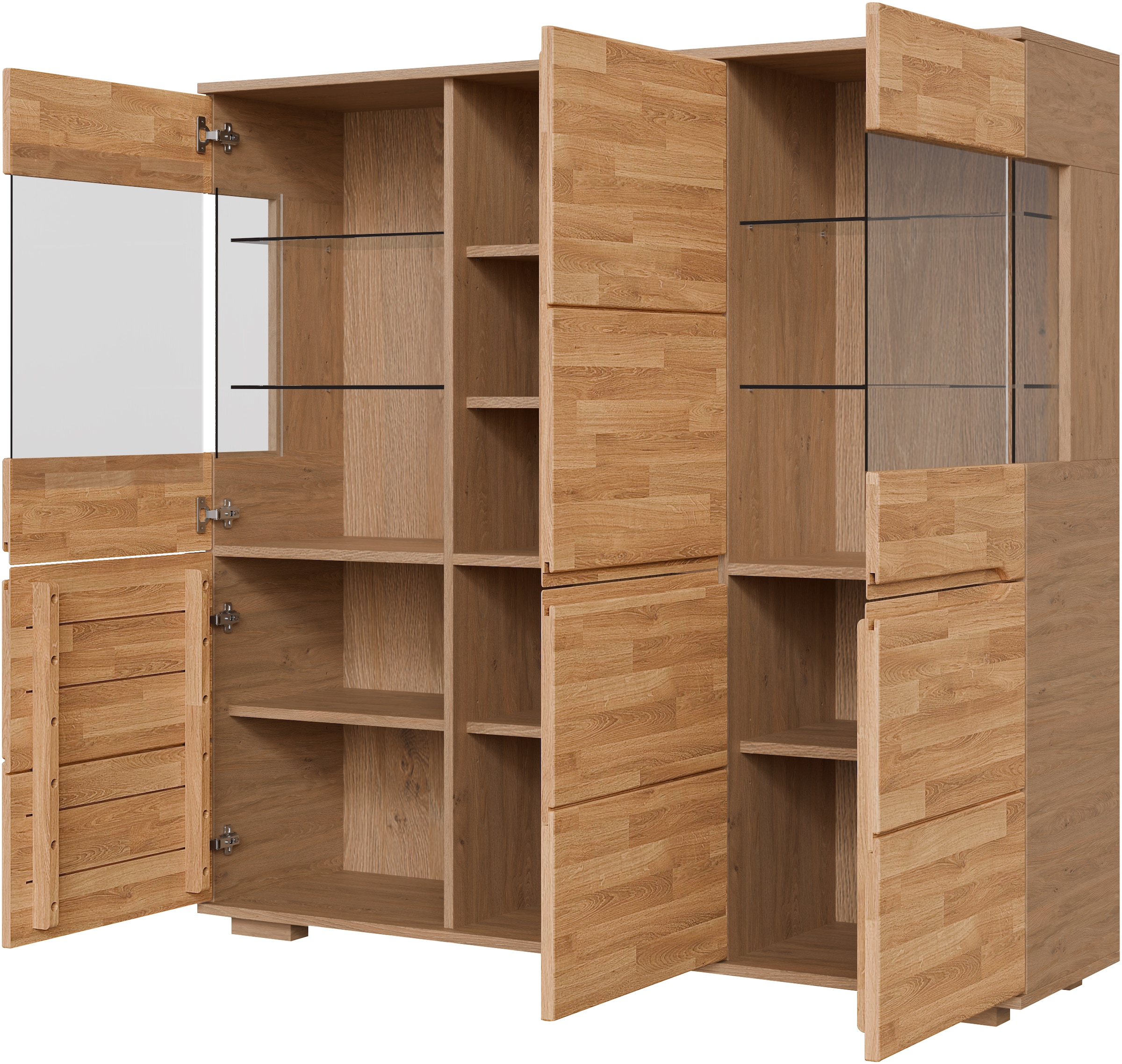 GOODproduct Buffet haut »VETRO Teilmassiv, Fronten Massivholz, Wohnzimmer, Stauraum,Griffmulde« B/T/H:150/40/1445,5cm, 15geschlossene Fächer,verstellbare Einlegeboden