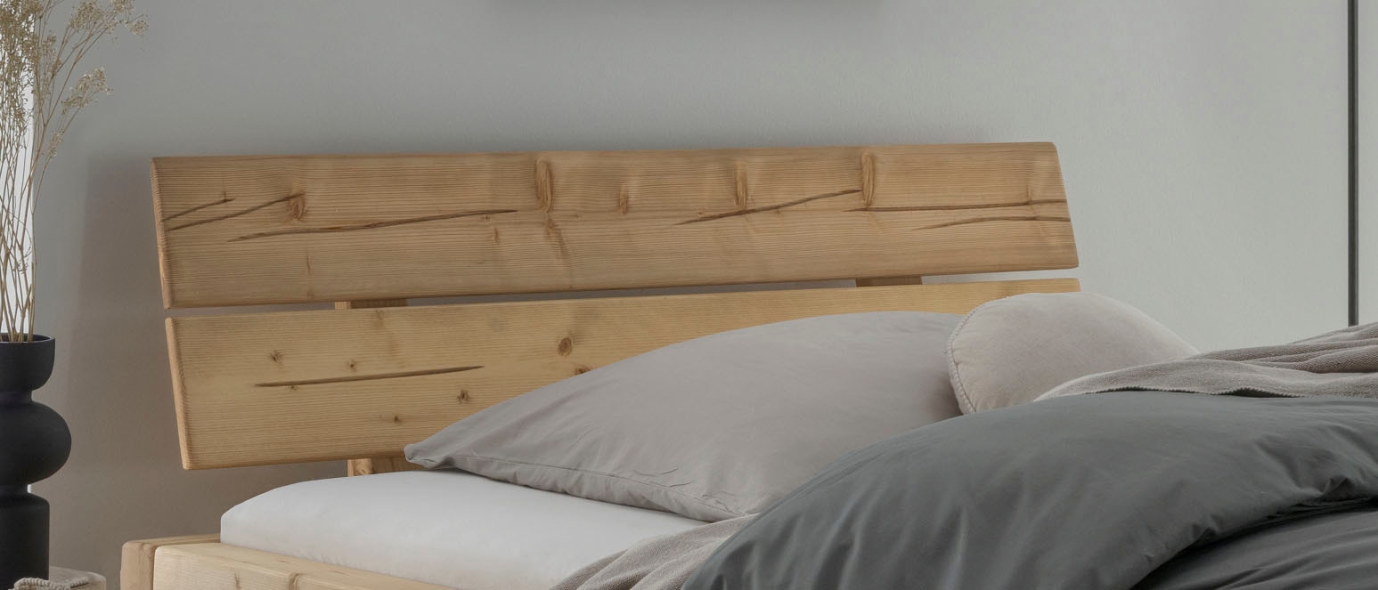 Home affaire Massivholzbett »Ultima Balkenbett Doppelbett, Füsse Metallkufe«, (hohe Belastbarkeit: 200kg je Seite), FSC®-zertifizierte Wildeiche oder Fichte, viele Breiten zur Auswahl