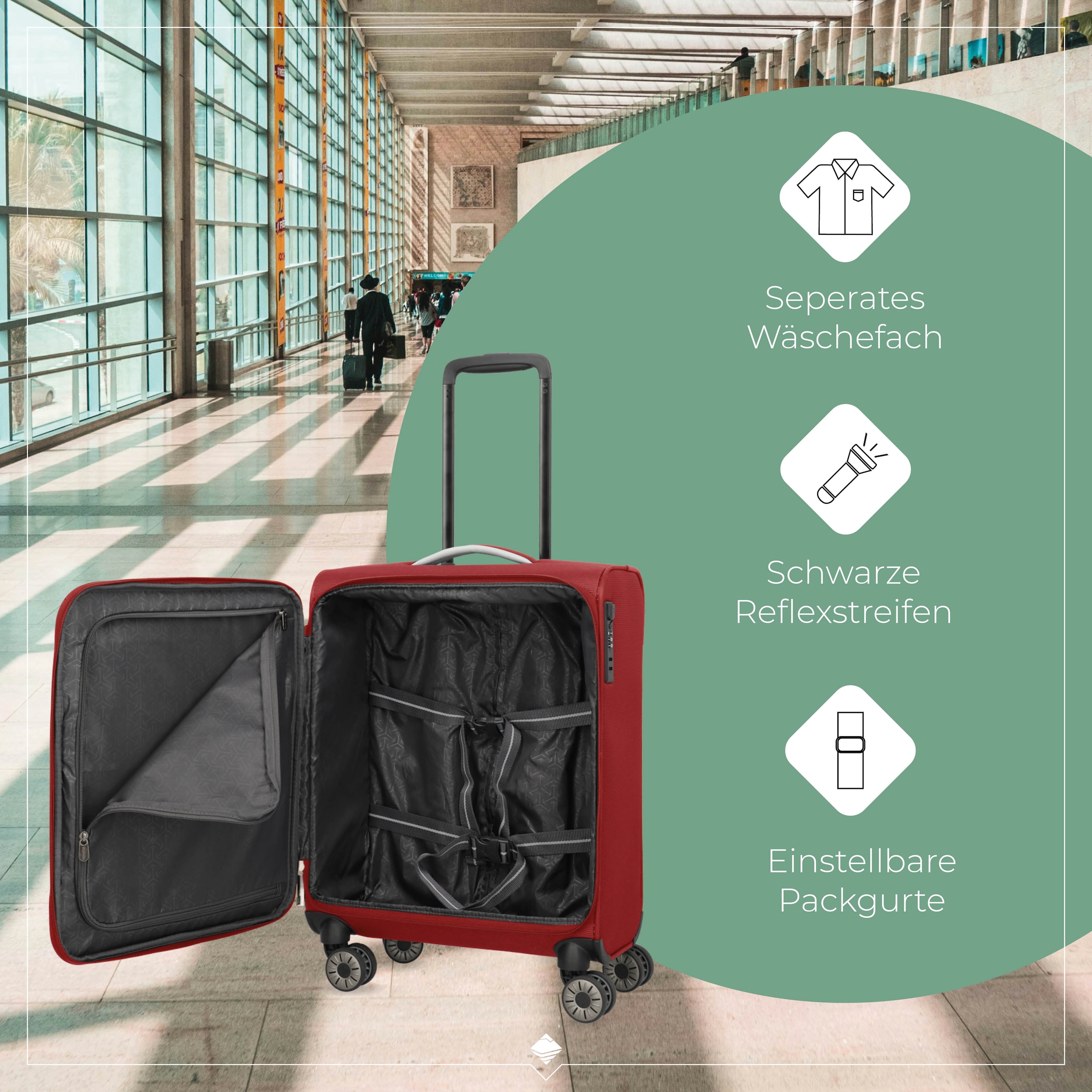 travelite Trolley pour bagages à main »JETPACK Multi Light 4 Cabin, konzipiert für Condor & Ryanair« 37 litre 4 Rollen Valise souple cabine pour la plupart des compagnies aériennes courantes