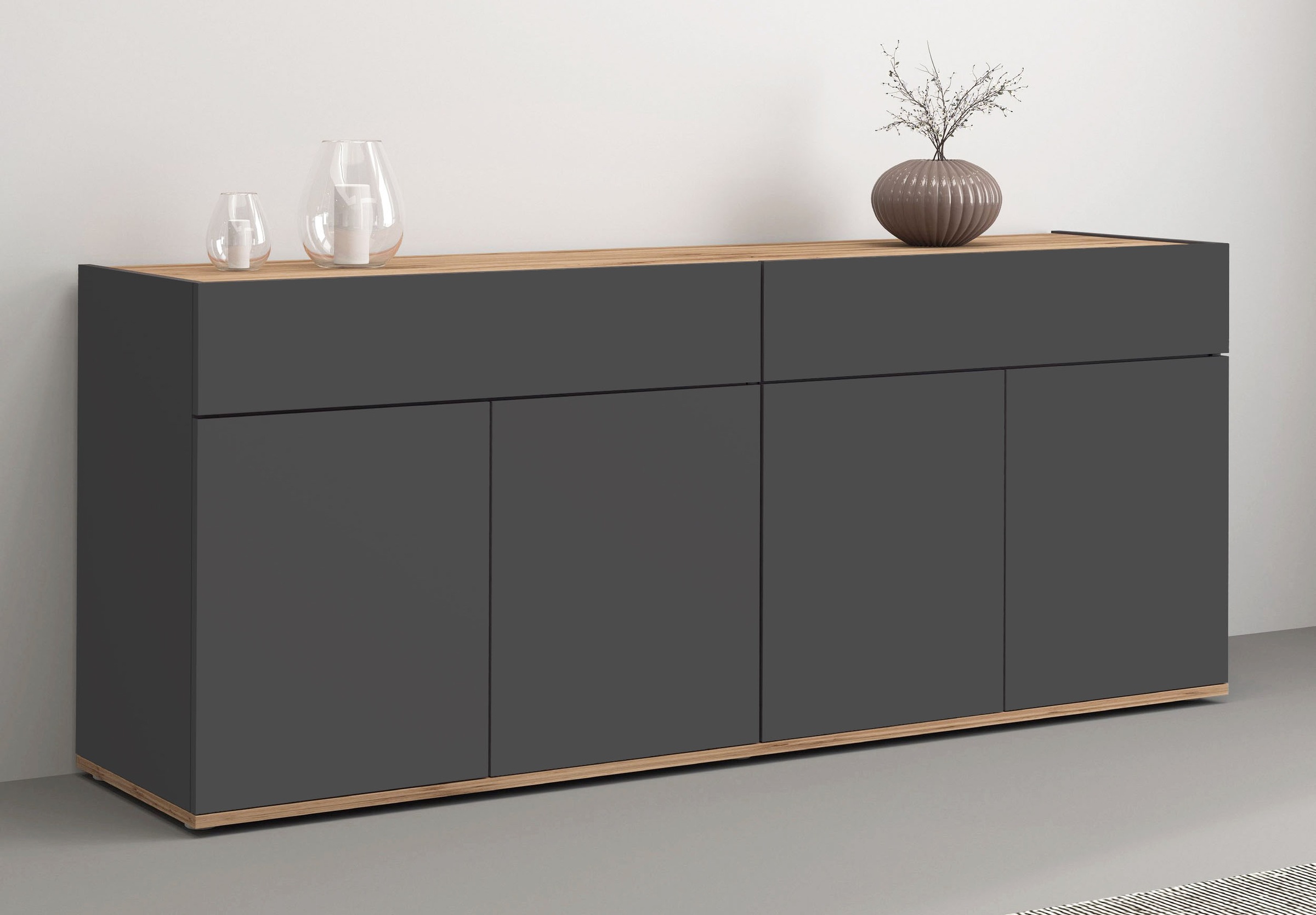 Image of GOODproduct Sideboard "Garda Kommode, Schrank, 4 Türen mit Push-to-Open, Made in Italy" 4 Türen, 2 Schubladen, grifflos Breite 160,1 cm, anthrazit/eiche matt