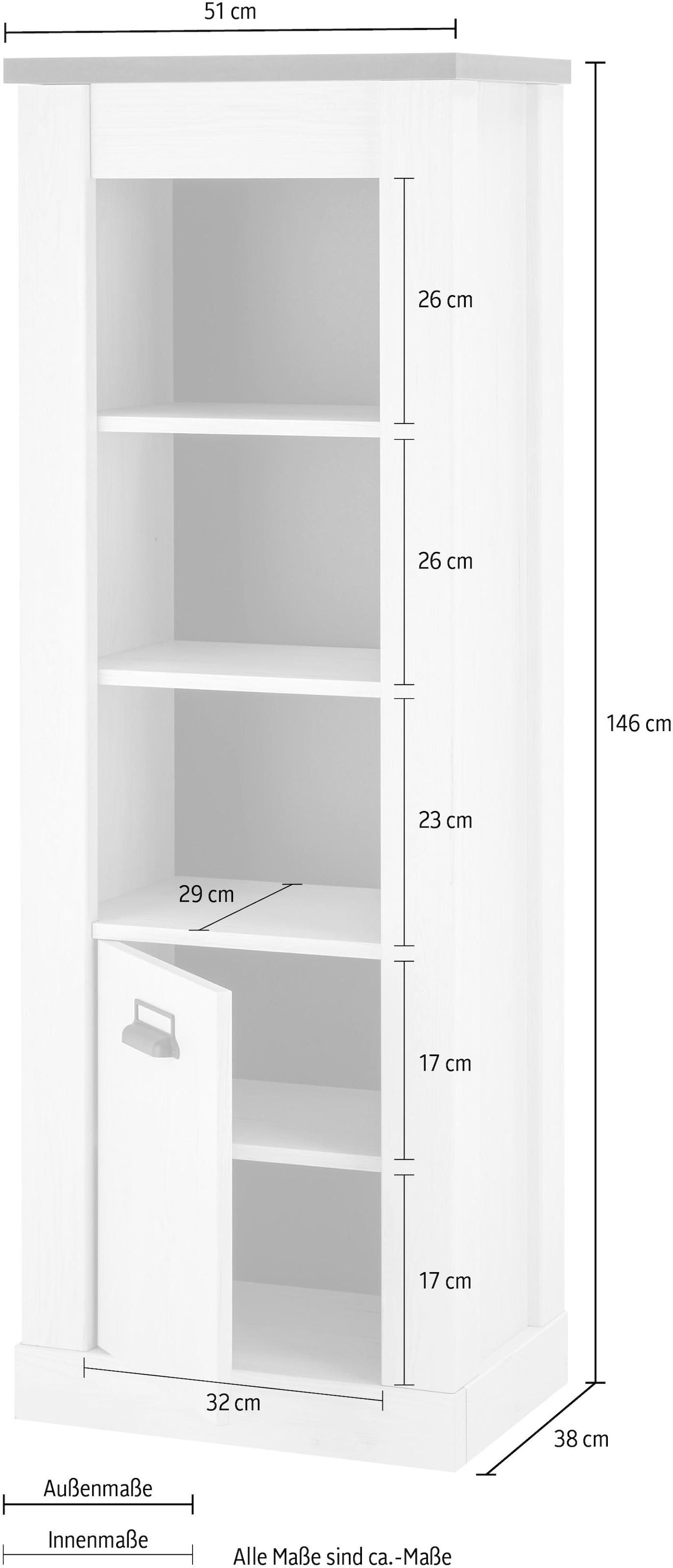 Home affaire Midischrank »SHERWOOD«, in modernem Holz Dekor, mit Apothekergriffen aus Metall, Höhe 146 cm