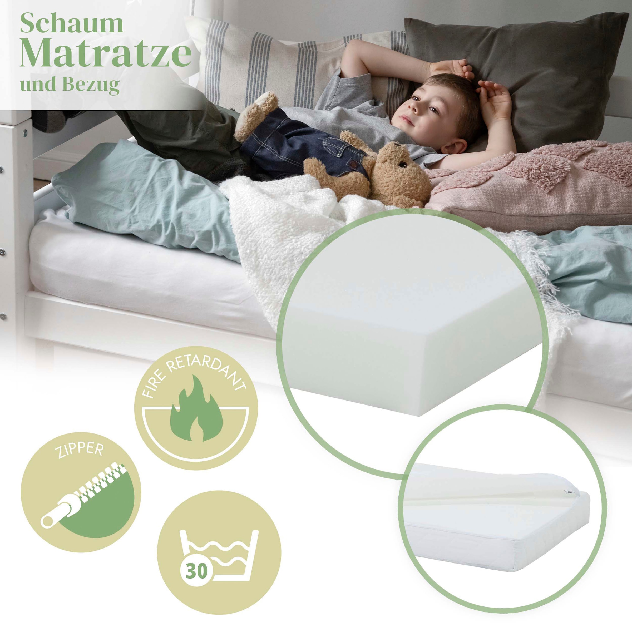 Hoppekids Spielbett »ECO COMFORT, Hochbett, in 2 Einzelbetten teilbar«, Höhe 72cm, Farbe & Grösse & Matratze