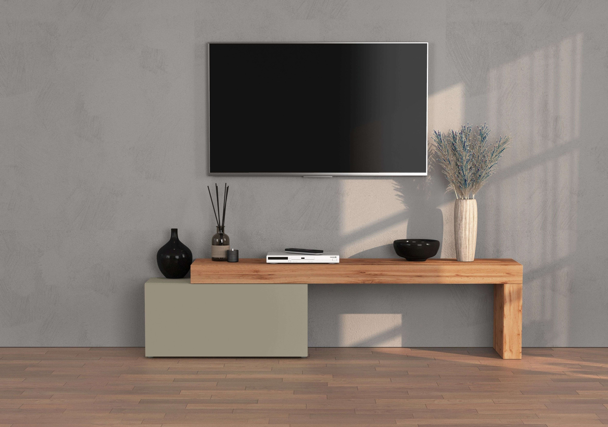 INOSIGN Lowboard »Chronos TV-Board, TV-Schrank«, (1 St., Breite verstellbar von 180 bis 260 cm), Breite 220 cm TV-Board,Lowboard,1 Klappe und ein L-Förmiger Aufsatz
