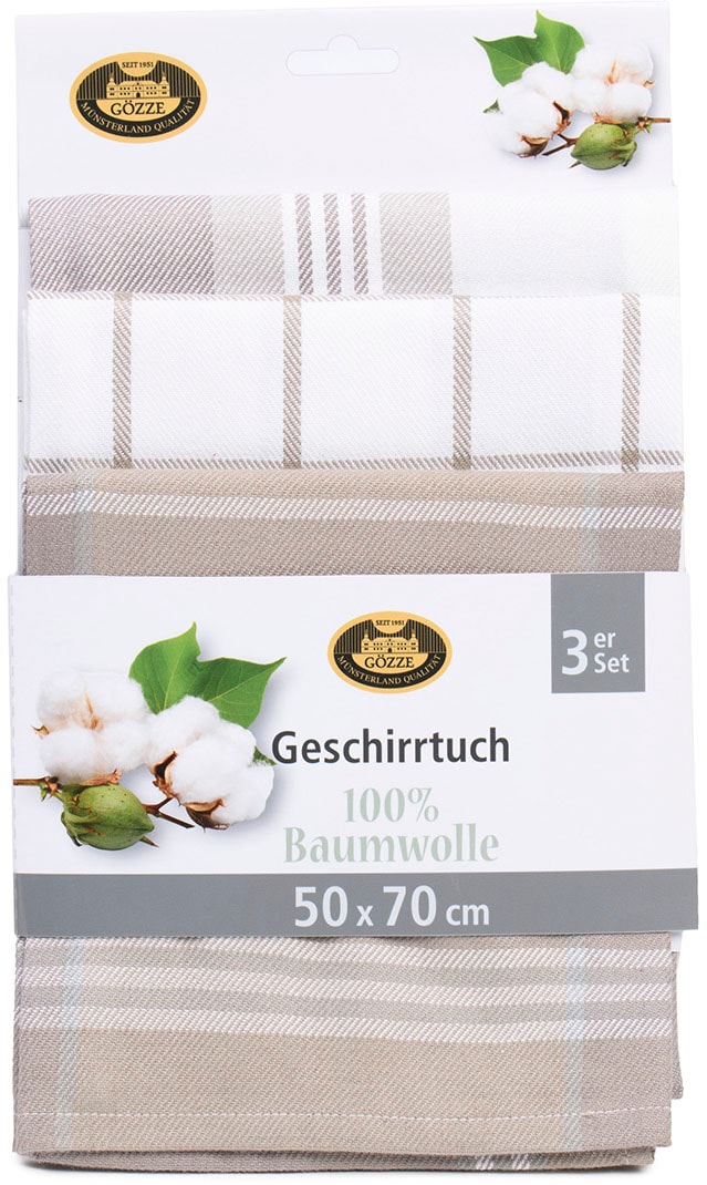 Gözze Geschirrtuch »Geschirrtücher, Des. 60058«, (Set, 3 tlg.), 2x kariert und 1x gestreift