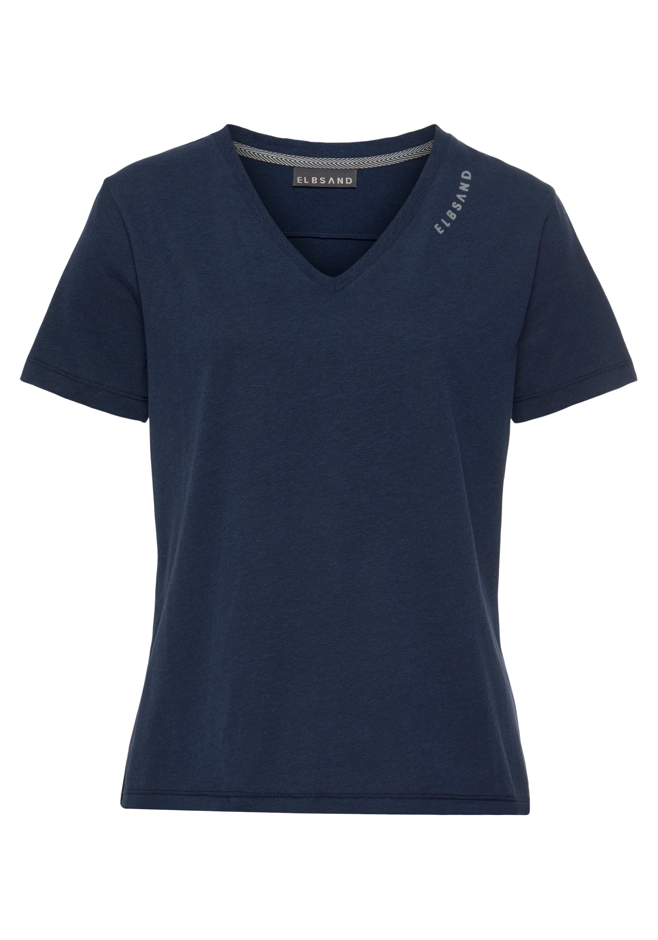 Elbsand T-Shirt »Talvi« mit Flockprint und V-Ausschnitt, Kurzarmshirt aus Baumwoll-Mix