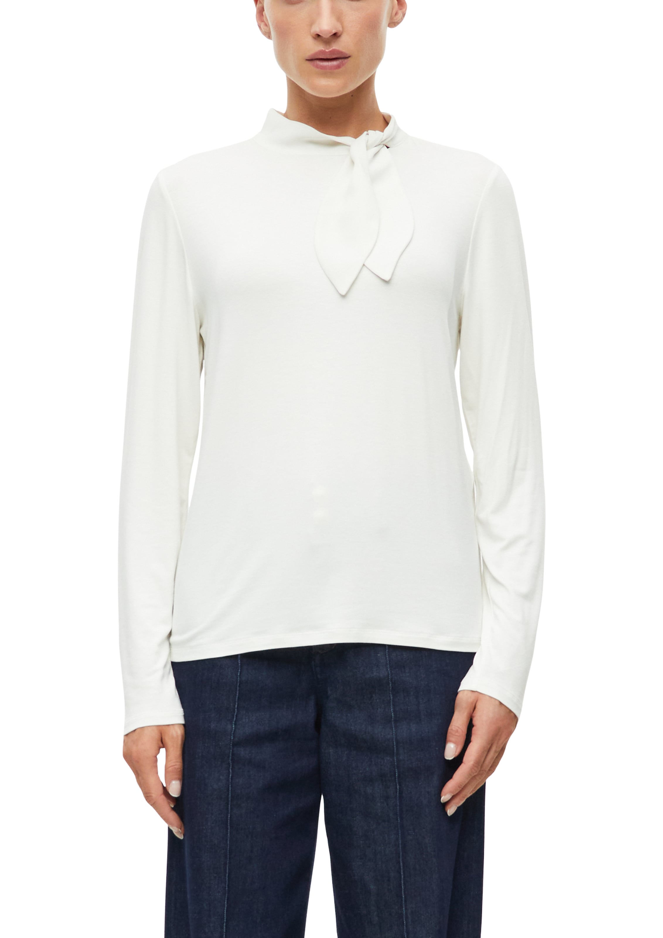 Image of s.Oliver BLACK LABEL Langarmshirt mit Stehkragen und Knoten-Detail