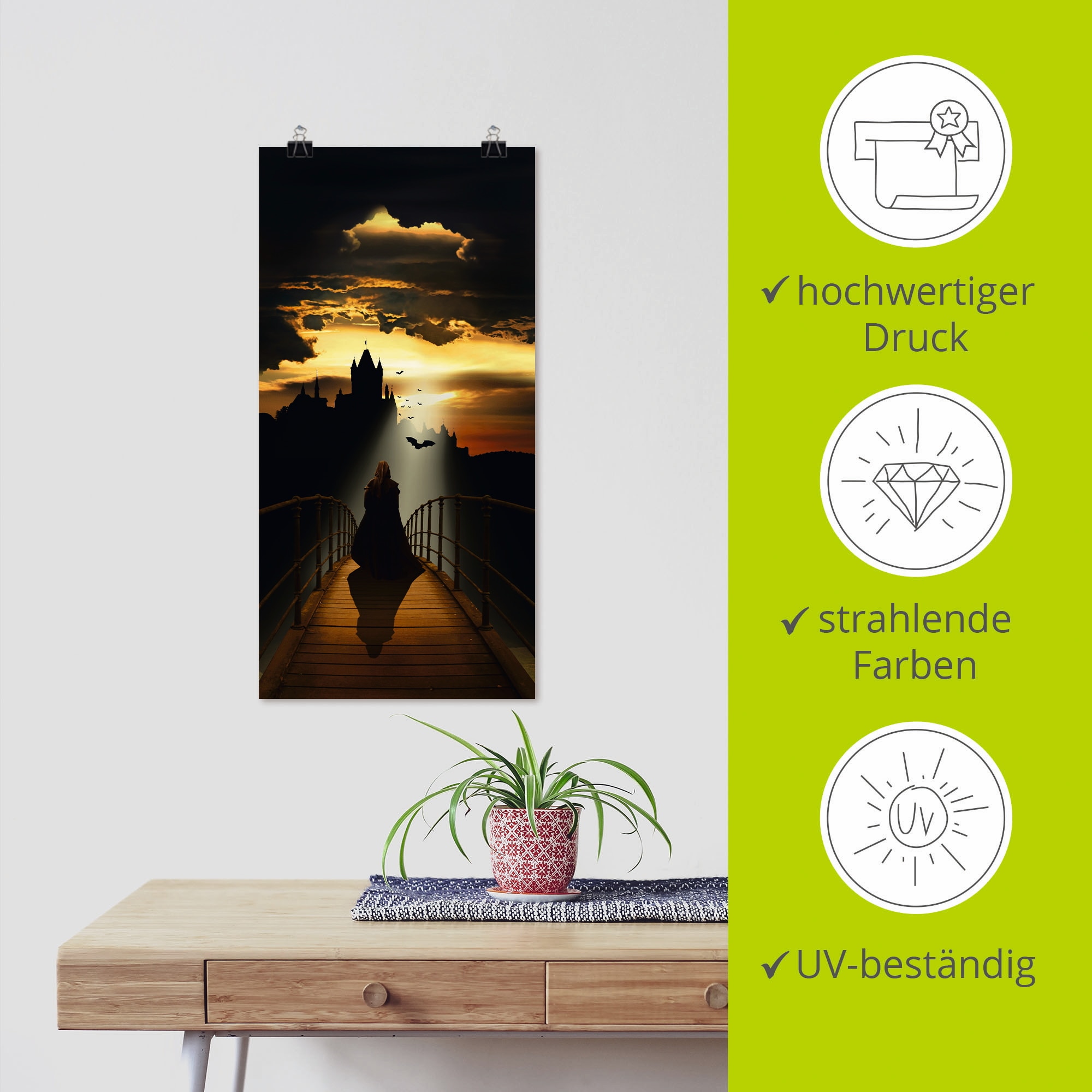 Artland Fresque murale »Der Mönch auf dem Weg zur Burg« 1 cuis tlg. als Leinwandbild, Poster in verschied. Grössen