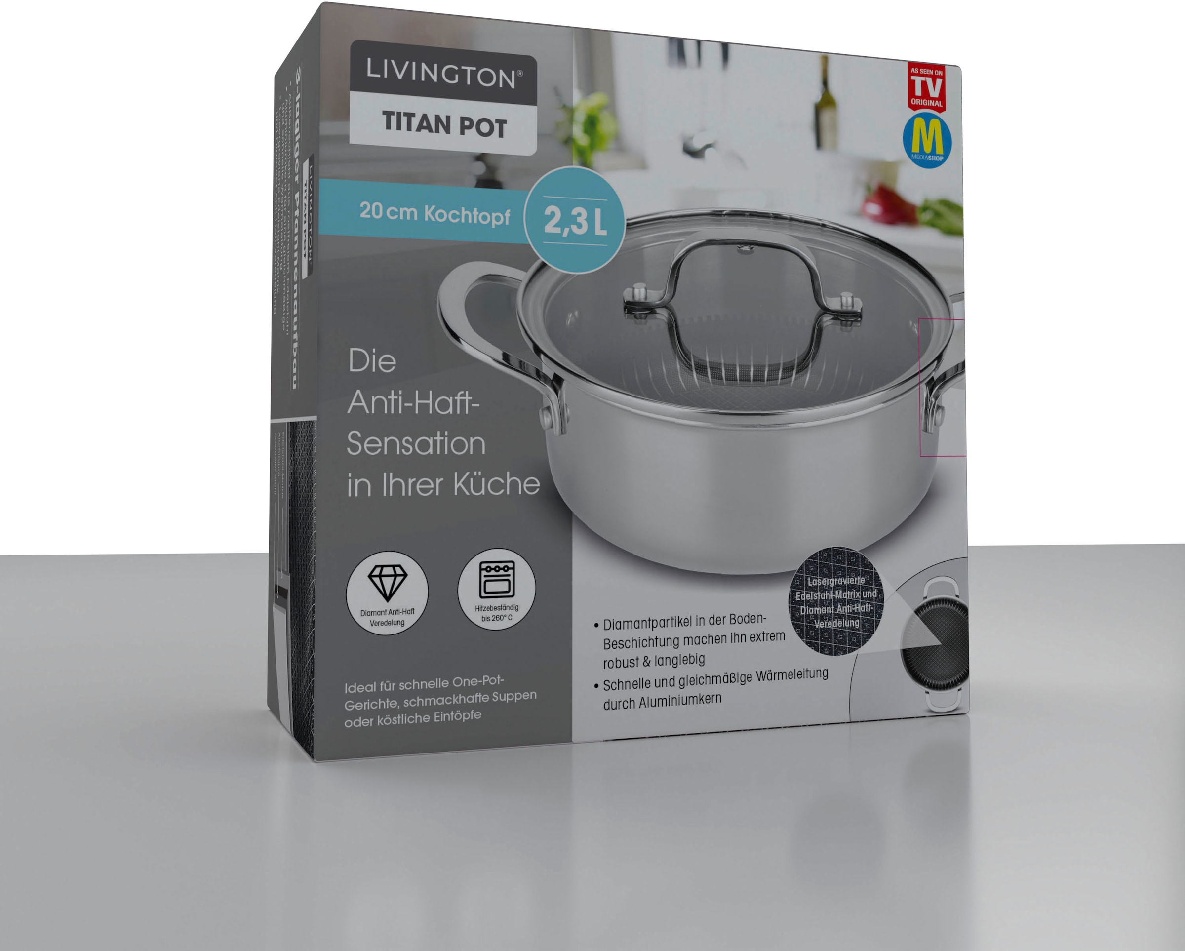 MediaShop Kochtopf »Titan Pot«, Edelstahl-Aluminium, 2,3 Liter, Induktion