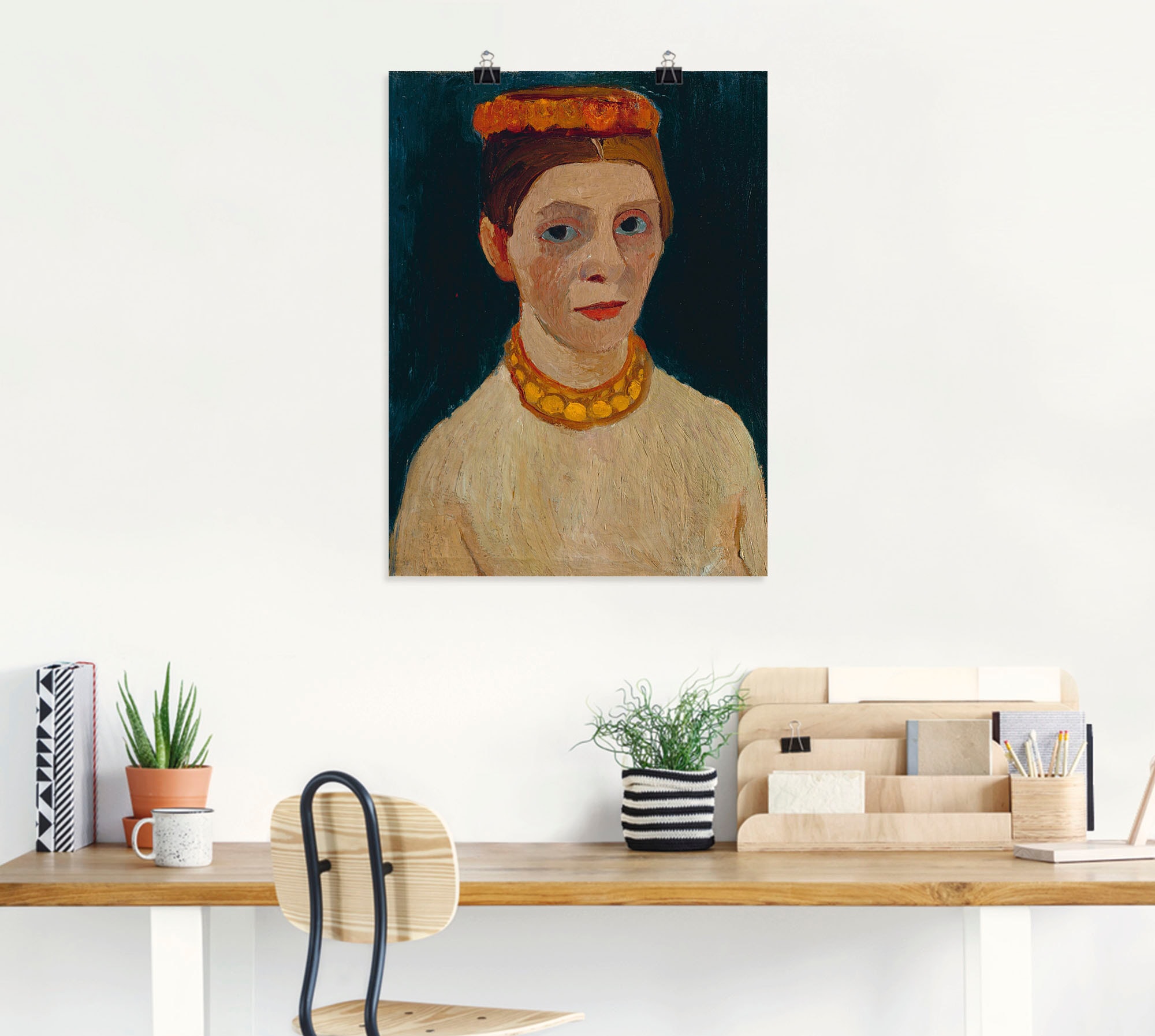 Artland Kunstdruck »Roter Blütenkranz und Kette.«, Porträts, (1 St.), als Leinwandbild, Wandaufkleber oder Poster in versch. Grössen