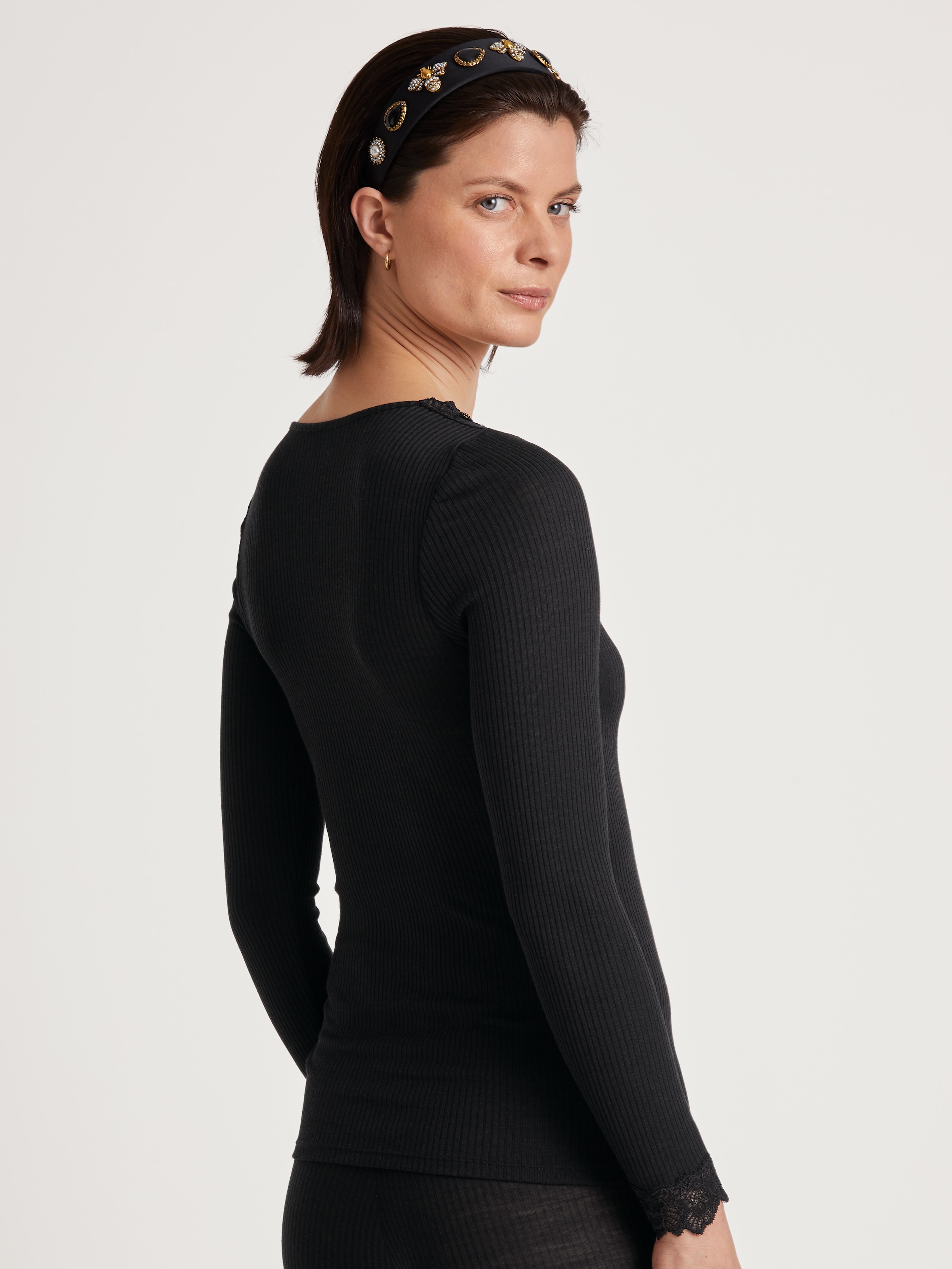 CALIDA Langarmshirt »Silky Wool Joy«, Spitze, atmungsaktiv, V-Ausschnitt, Merino-Woll-Anteil, Seide