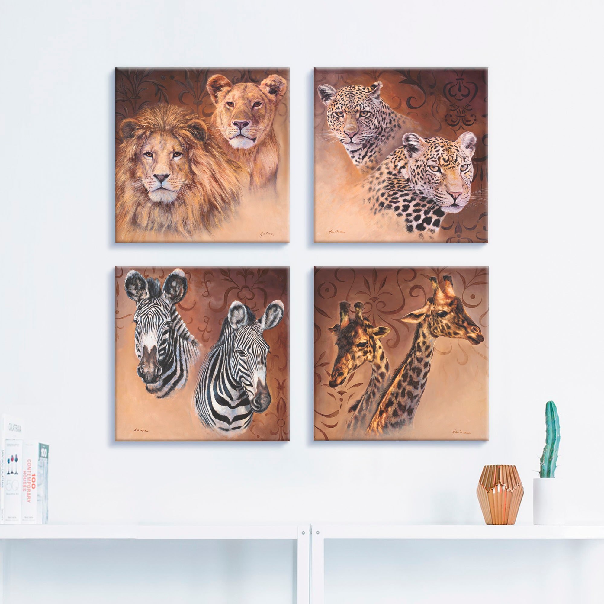Artland Tableau sur toile »Löwen Leoparden Zebra Giraffen« 4 cuis tlg. 4er Set, verschiedene Grössen