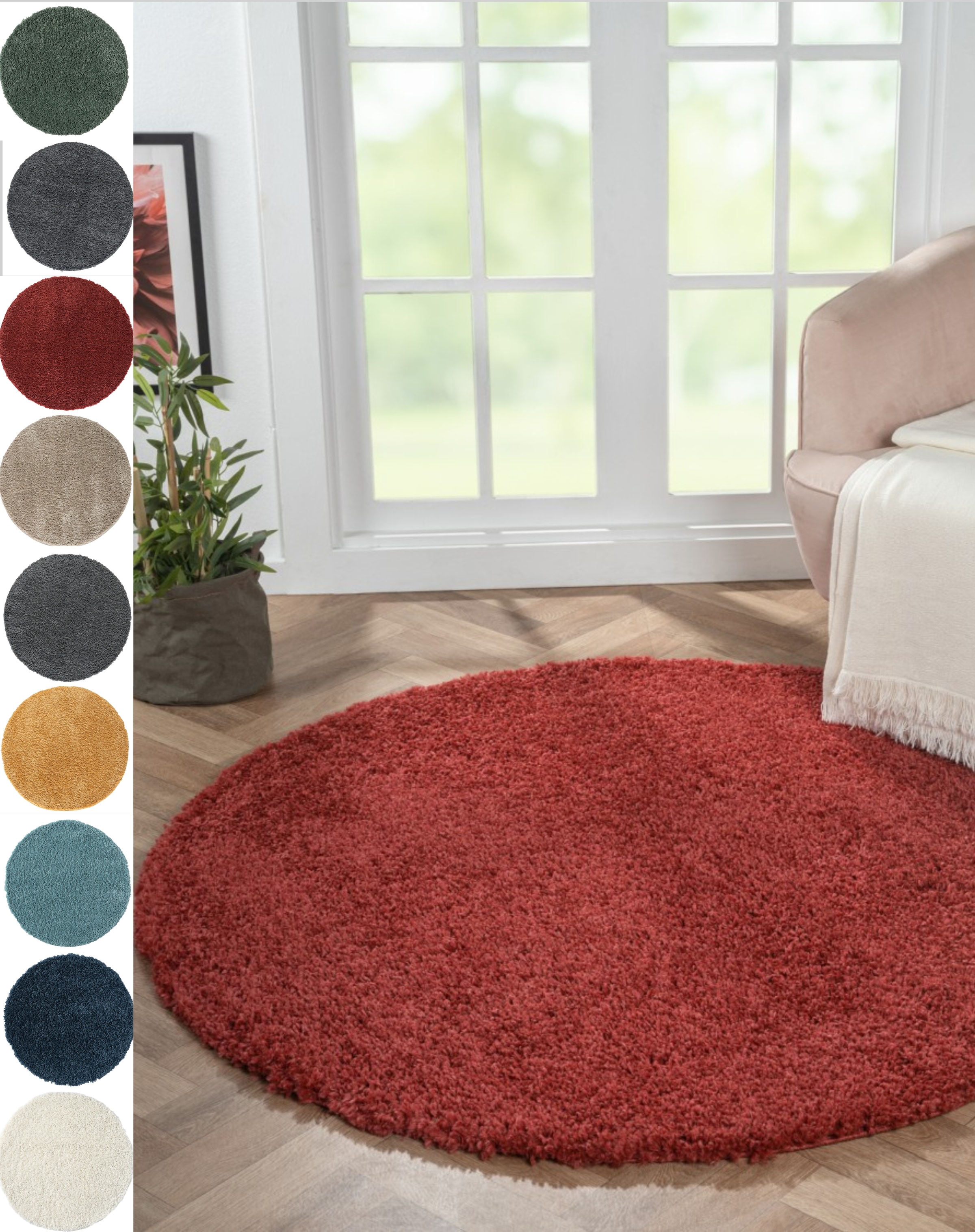 Image of Myflair Möbel & Accessoires Hochflor-Teppich "My Shaggy" rund 37 mm Höhe Shaggy, Uni Farben, leicht glänzend, Microfaser, extra flauschig