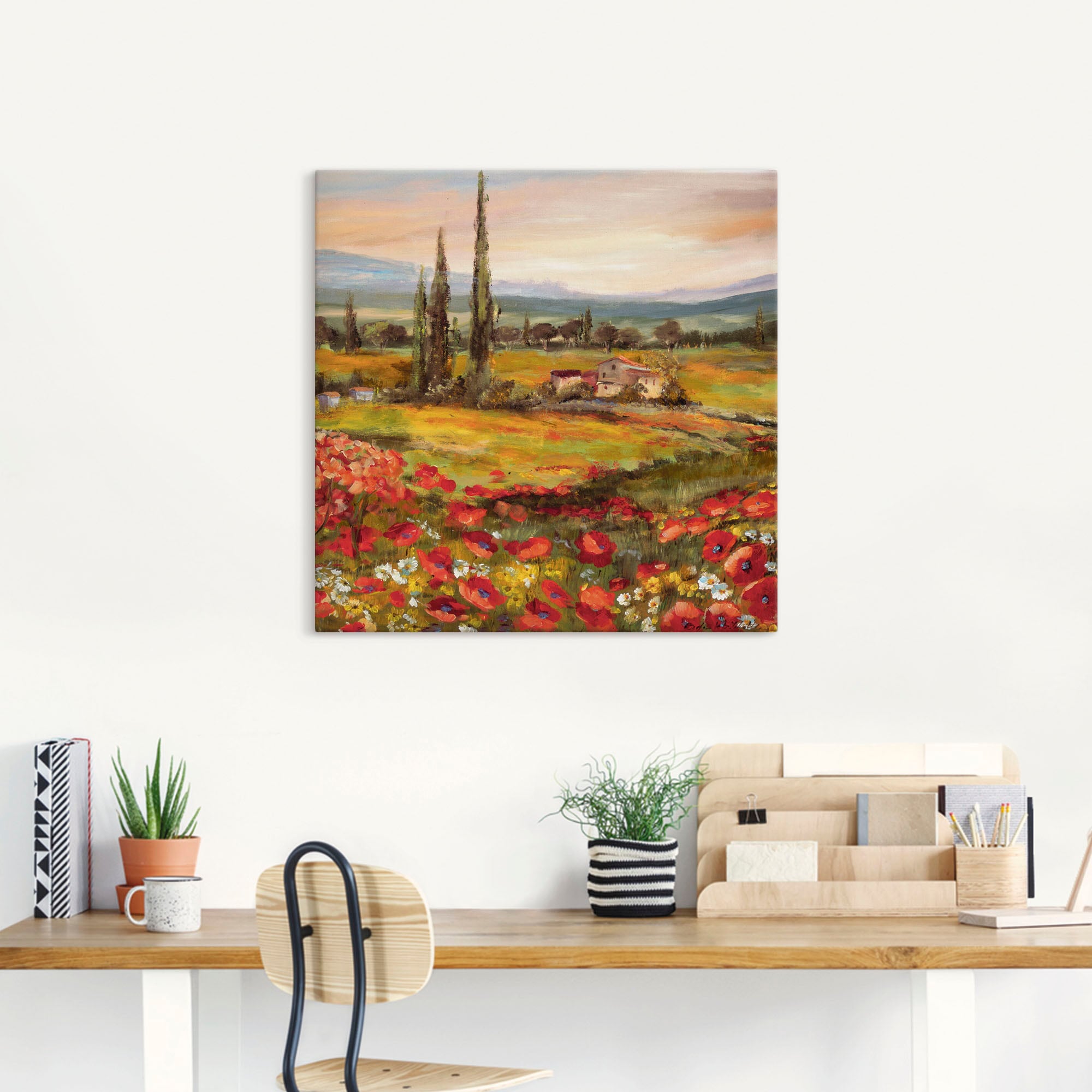 Artland Wandbild »Mohnblumen und Zypressen«, Felder, (1 St.), als Leinwandbild, Poster in verschied. Grössen
