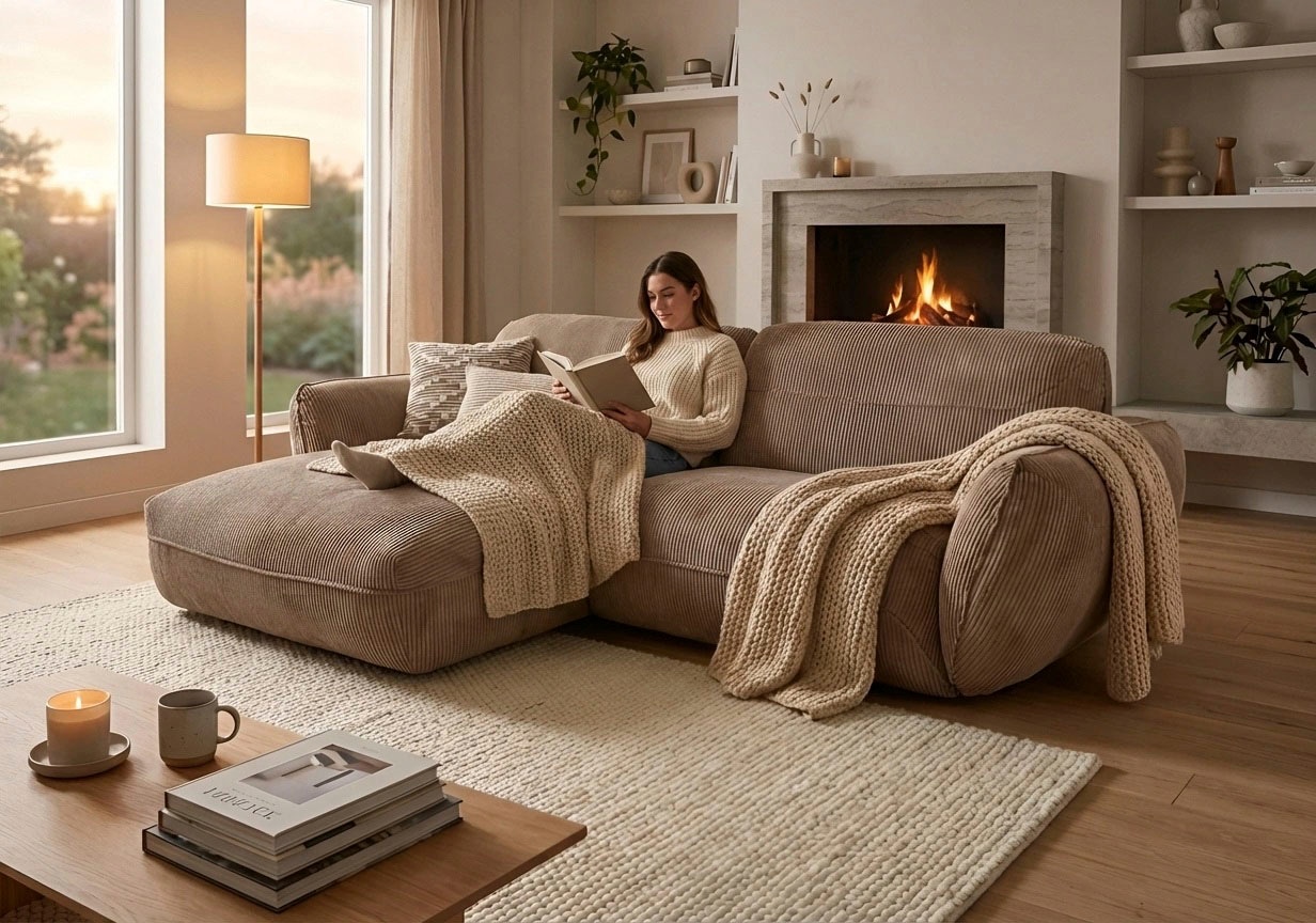 Image of TRENDMANUFAKTUR Ecksofa "Be Chilled, modernes Lounge-Design mit stilvoller Kedernaht" mit softem Sitzkomfort, in hochwertigem Cord mit weicher Haptik