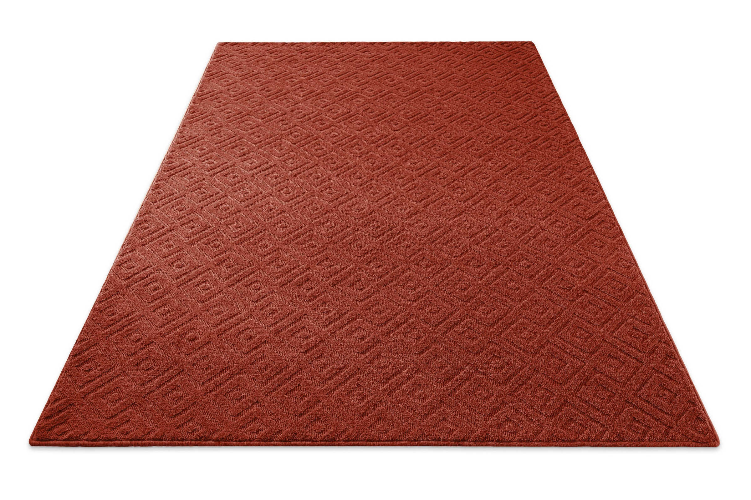 Wecon home Tapis »Castello TWO« Rectangulaire 7 mm Höhe Schurwolle, Kurzflor mit Hoch-Tief-Effekt, Wohnzimmer, Rautenmuster