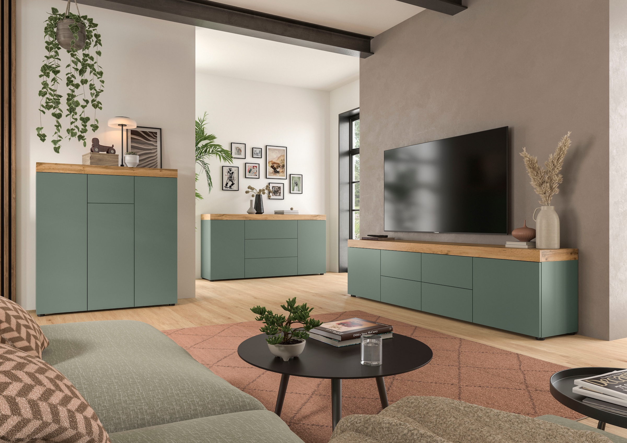 GOODproduct Sideboard »MAMBO, TOPSELLER!, Breite 160cm, 2 Türen, 3 Schubkästen, push-2-open« 2 farbige Ausführung, in verschiedenen Farben erhältlich, 1 Stk. tlg. Kommode, Anrichte, Wohnzimmer, Schlafzimmer