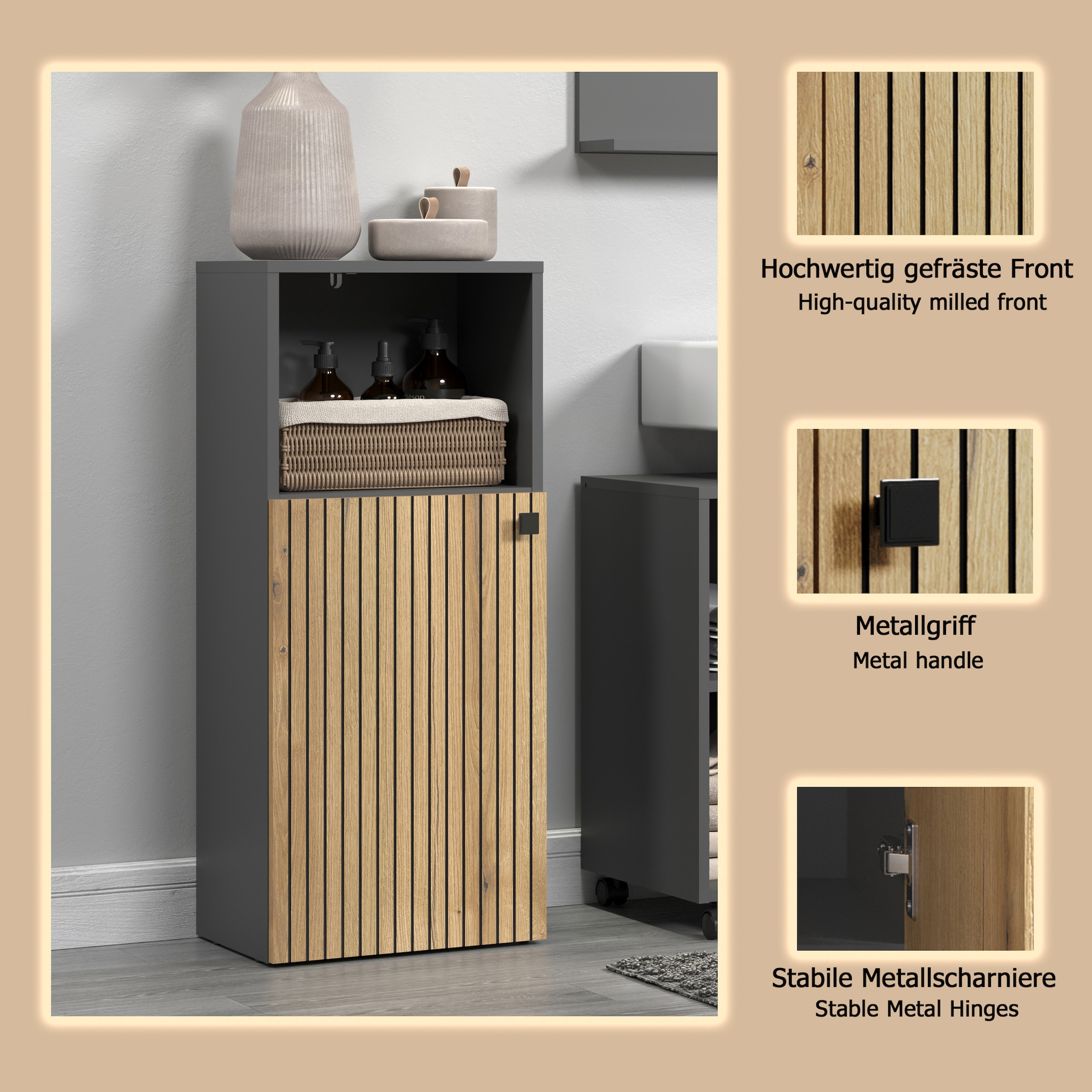 welltime Unterschrank »Amrum«, Standschrank mit 1 Tür & 1 Fach - (B/T/H) 40/31/95 cm
