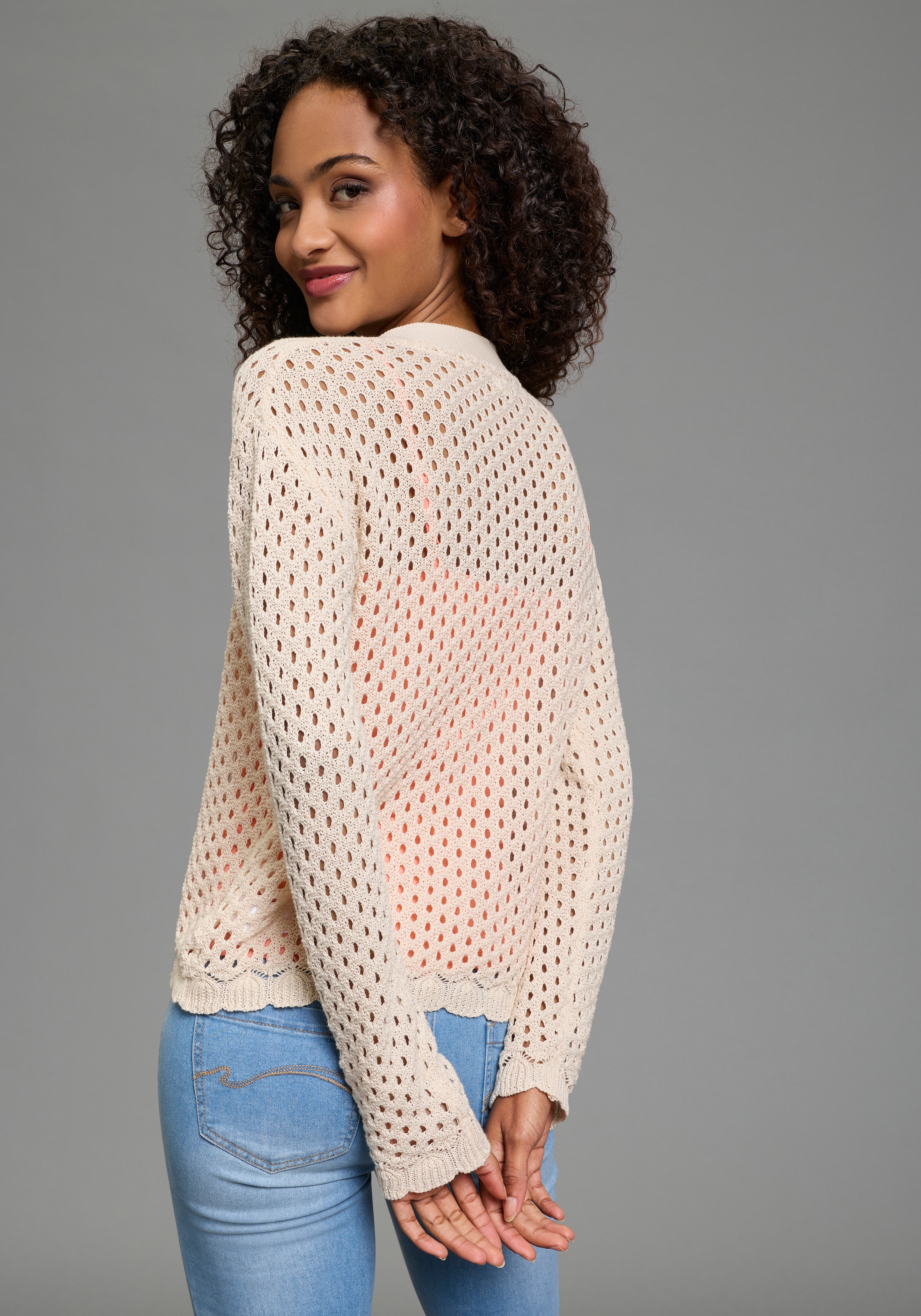 KangaROOS Veste en tricot ajouré casual Stil, Langarm, bequeme Passform, Ajourstrick