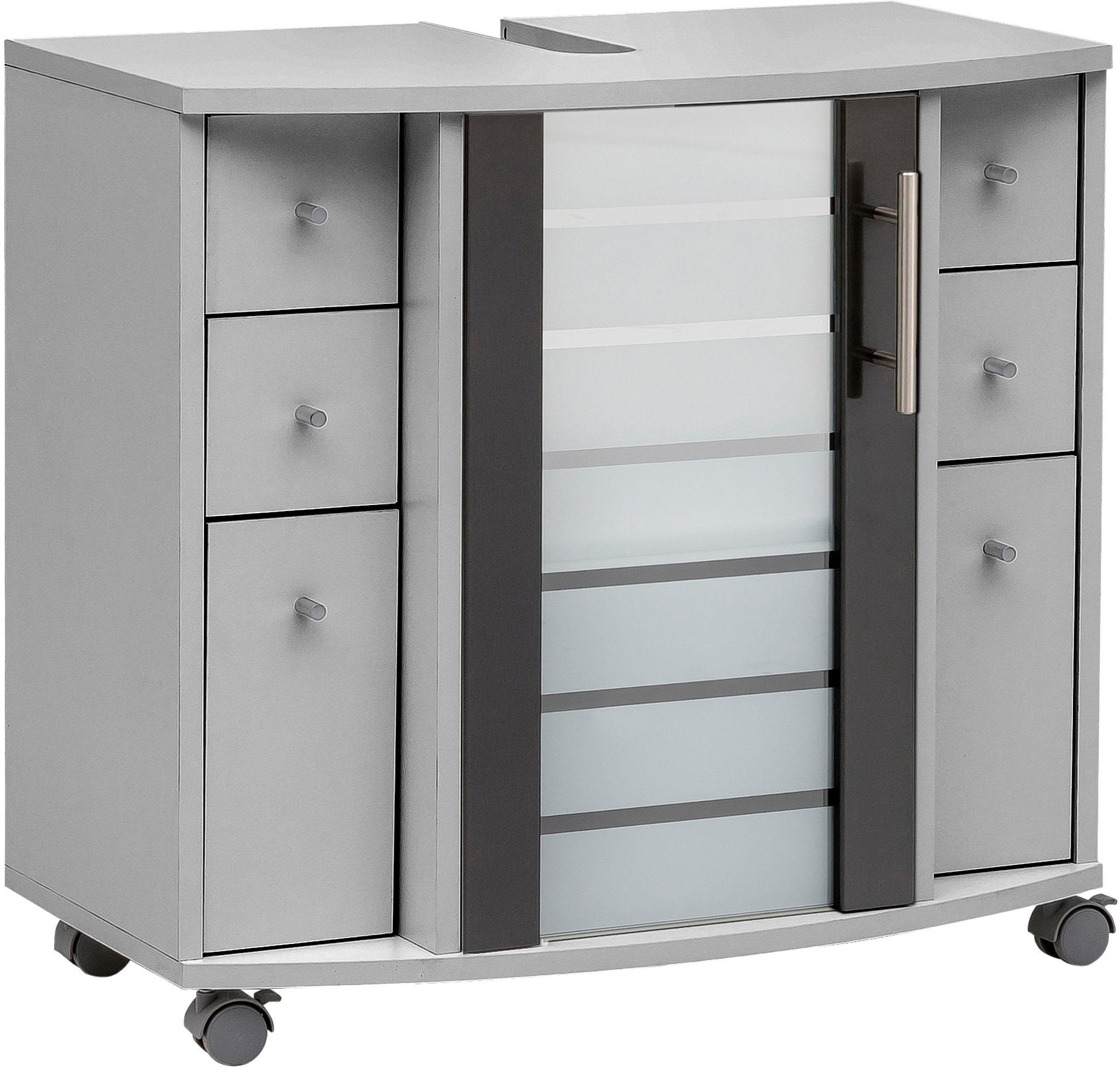 Image of Schildmeyer Waschbeckenunterschrank »Nikosia«, Höhe 63 cm, mit Glastür, 4 Schubladen, hochwertige MDF-Fronten, Metallgriffe, auf Rollen bei Ackermann Versand Schweiz