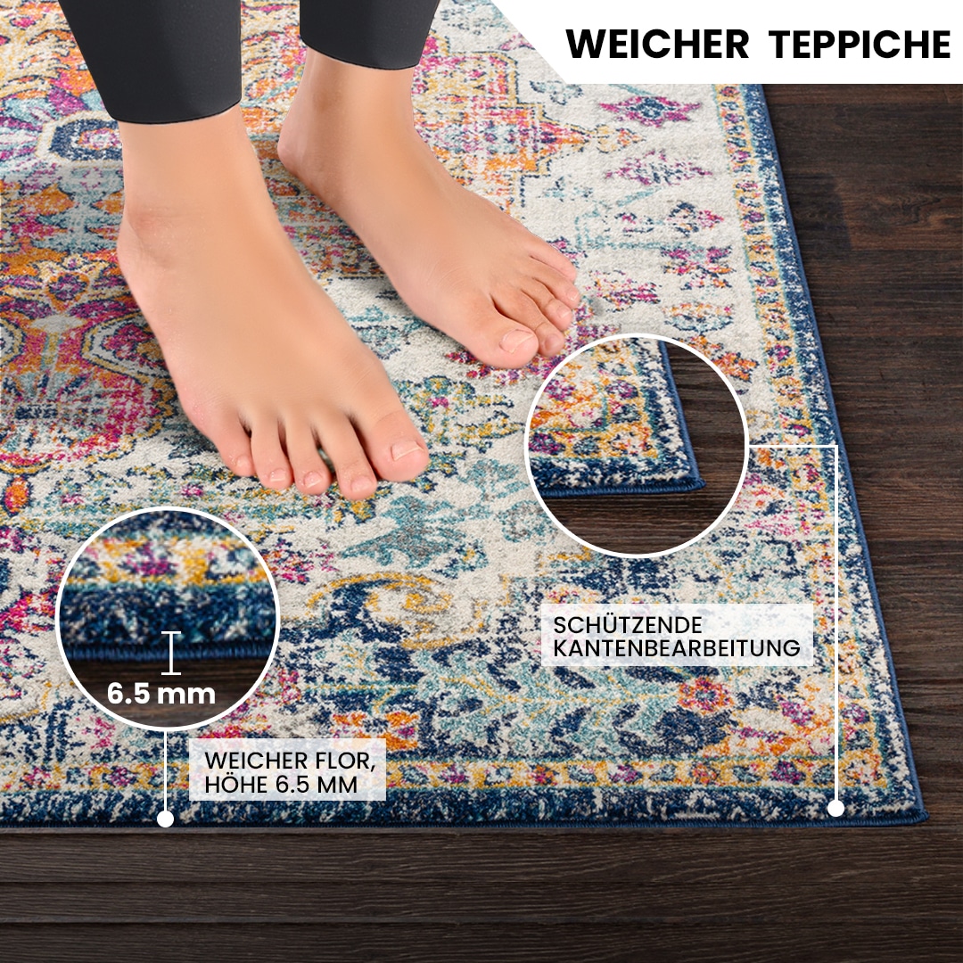 Livabliss Teppich »Traditional«, rund, 12 mm Höhe, Vintage Orientteppich, Traditional Kurzflor Boho Wohnzimmerteppich