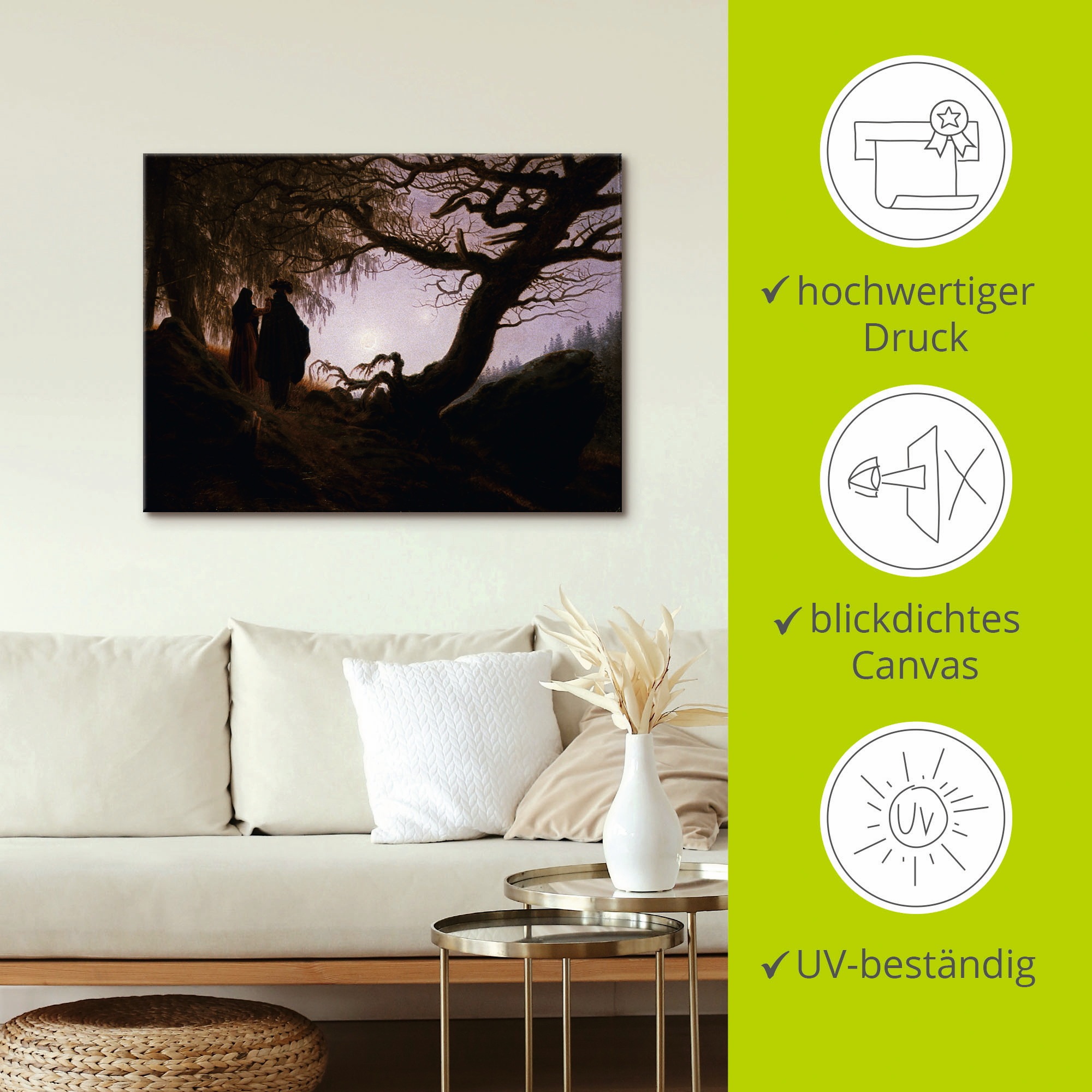 Artland Leinwandbild »Mann und Frau Mondbetrachtung, 1830/35« Paar 1 Stk. tlg. auf Keilrahmen gespannt