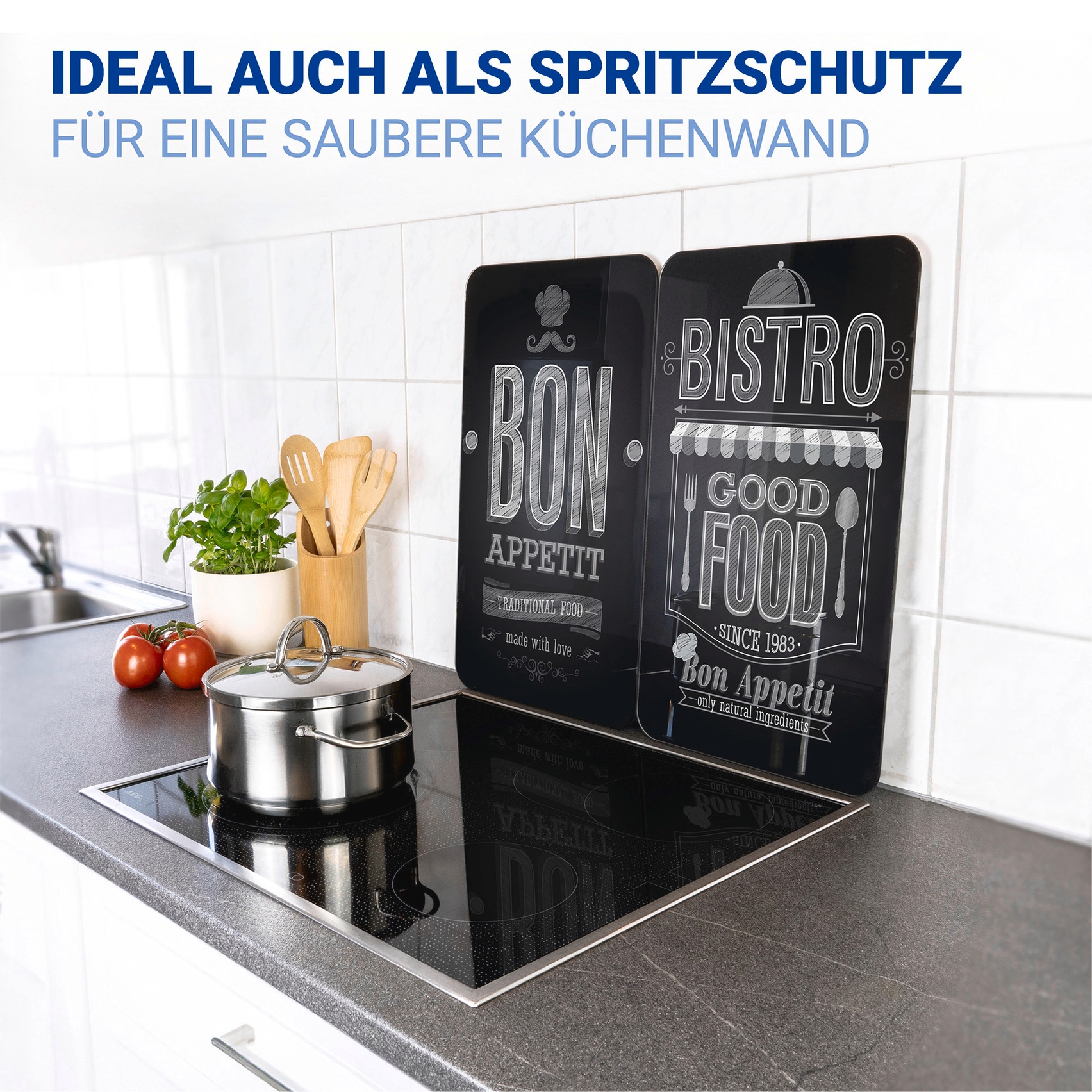 WENKO Herd-Abdeckplatte »Universal Modell Bon Appetit«, (Set, 2 tlg.), Herdabdeckung für alle Herdarten, kratzfest, mit rutschfesten Füssen