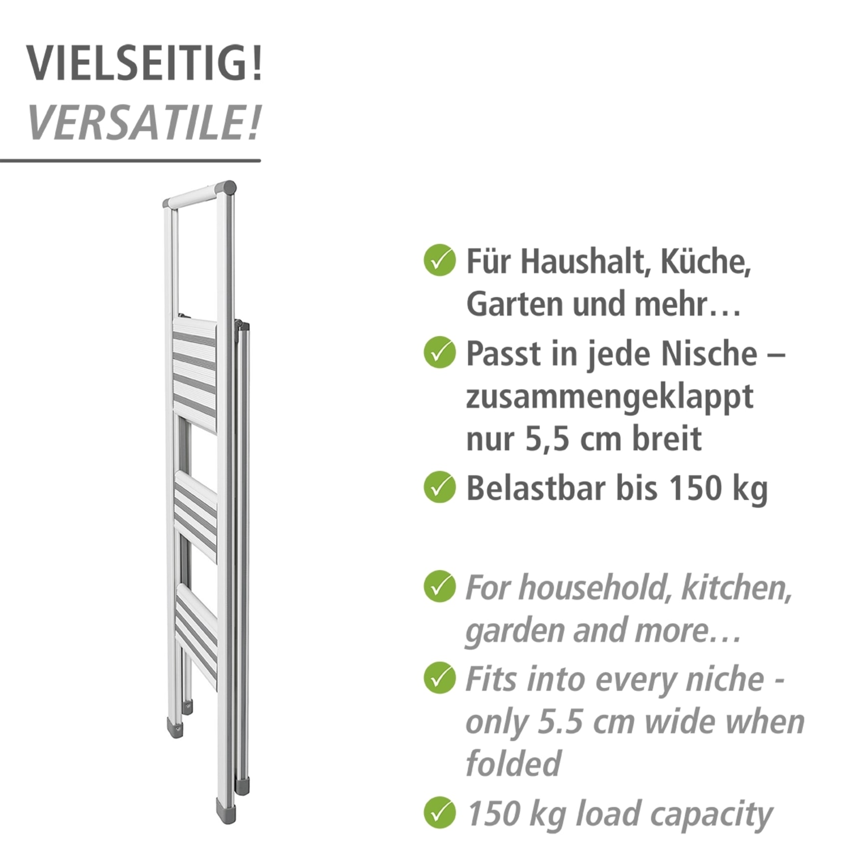 WENKO Trittleiter »Modell Alu-Design«, Klapptritt Leiter, rutschsichere XXL-Stufen, klappbar, bis 150 kg