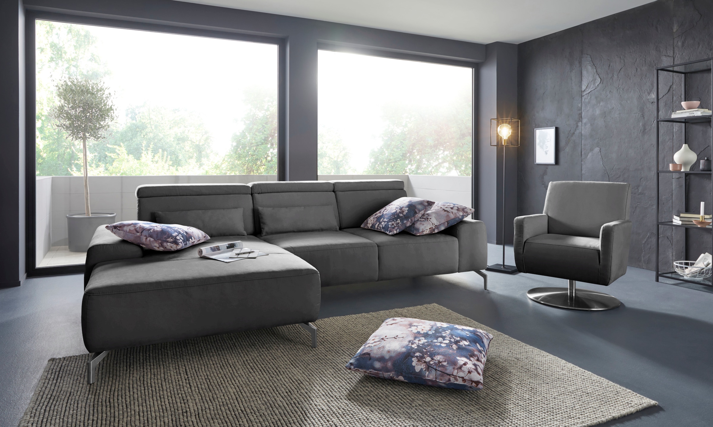 sit&more Ecksofa »Gizeh L-Form« Fusshöhe 15 cm, inklusive Sitztiefenverstellung und Kopfteilverstellung