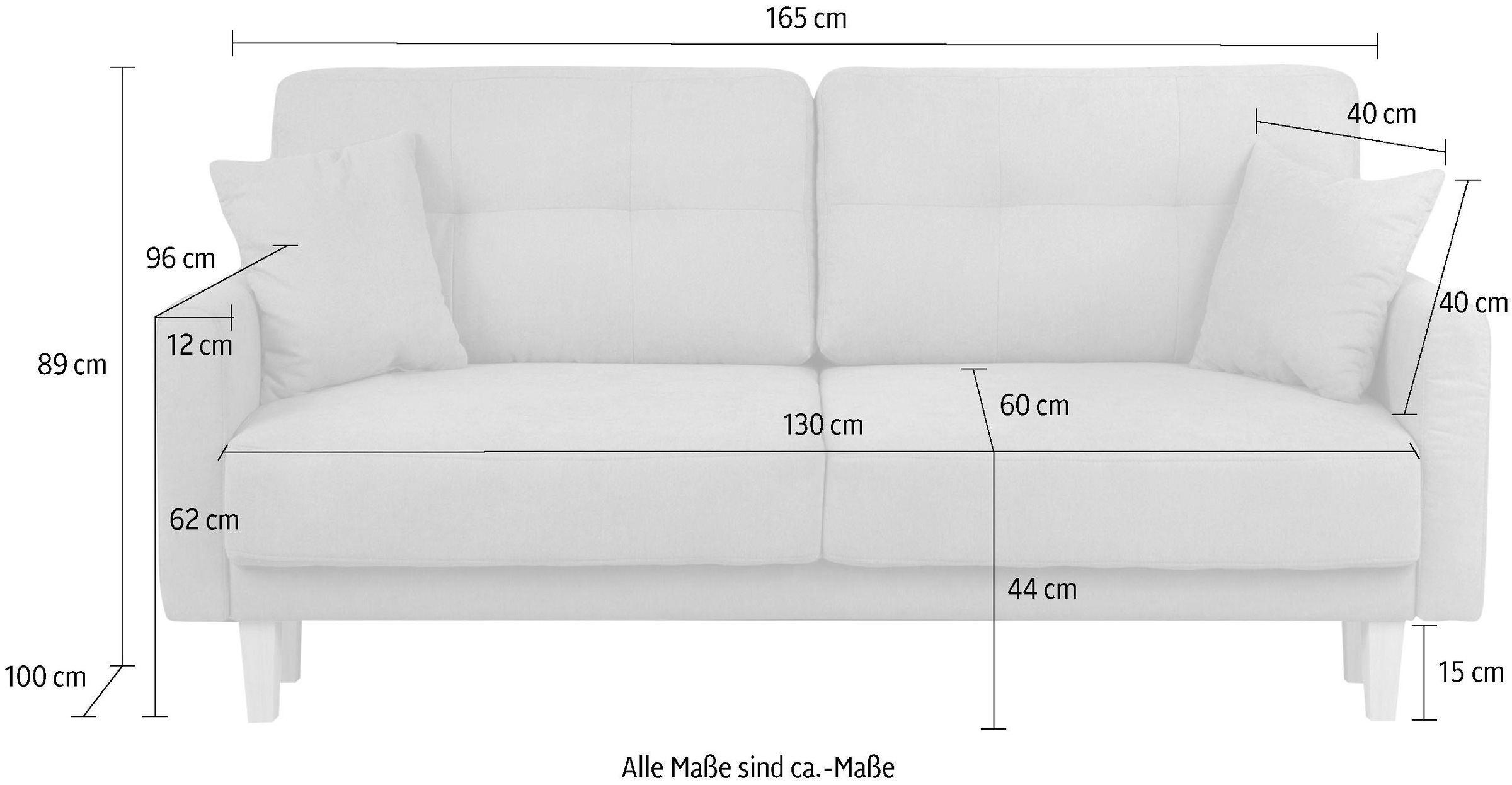 Home affaire 2-Sitzer »TRIPLO mit Wellenunterfederung, Masse B/T/H: 165/100/89 cm« Sofa mit Steppung im Rückenbereich, incl. Rückenkissen und Zierkissen