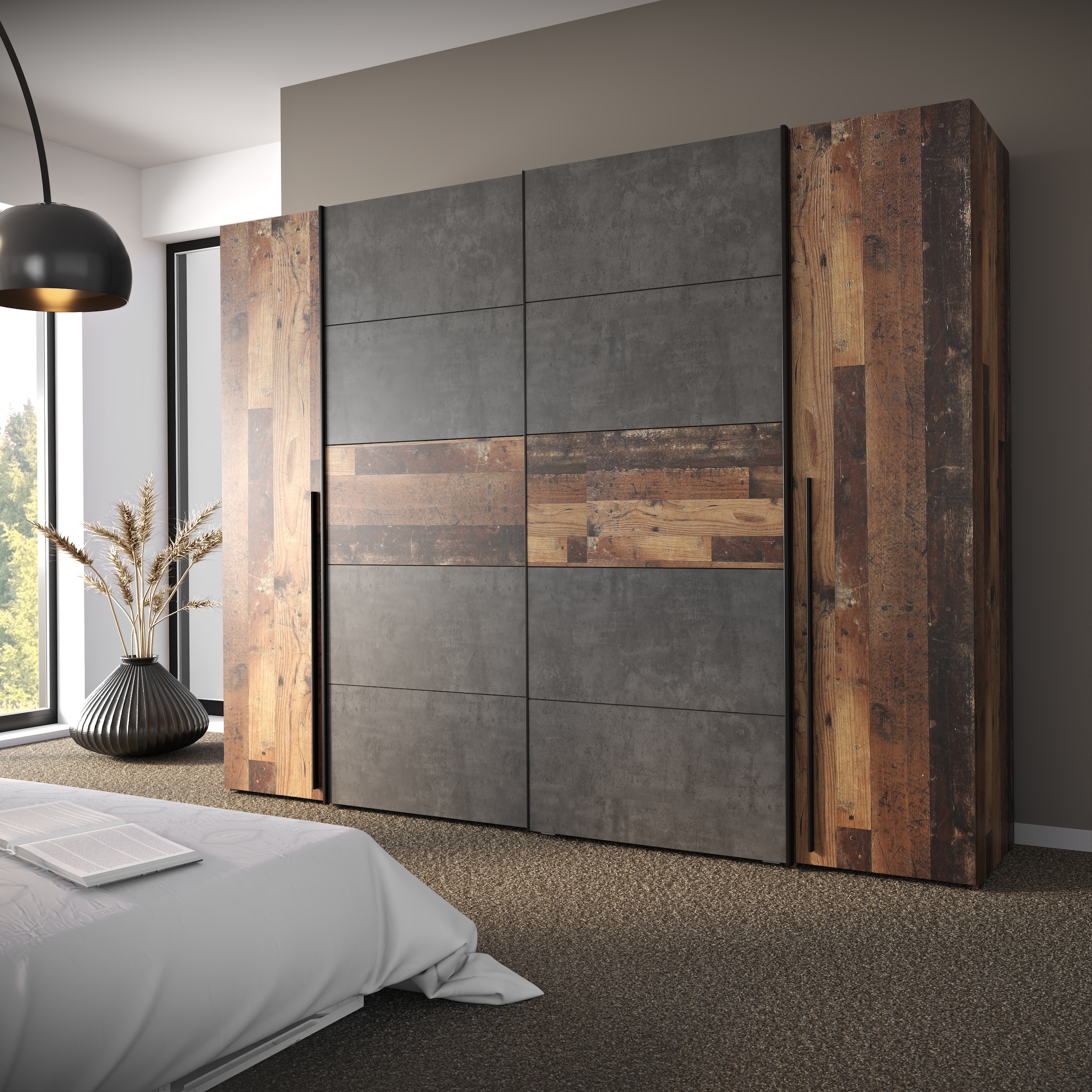 FORTE Kleiderschrank »Narago, Kombischrank, Paneele  wechselbar« B/H/T ca. 270/210/61cm,  Kombination aus Schwebetüren mit seitlichen Drehtüren, Made in Europe
