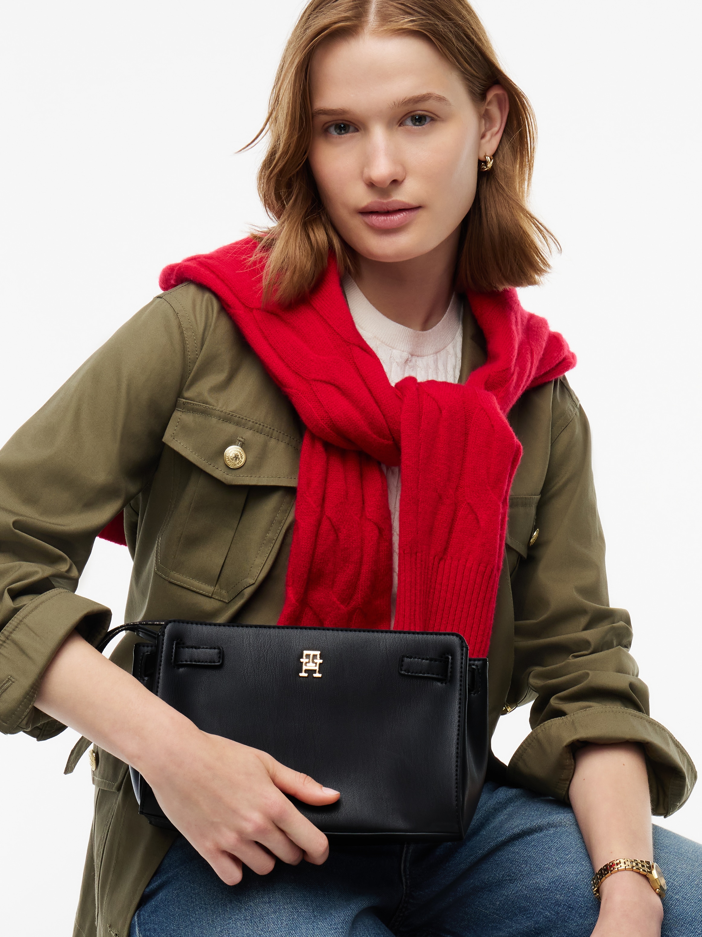 Tommy Hilfiger Mini sac »TH JOY CROSSOVER« Sac à épaule pour femme, sac bandoulière avec logo TH doré