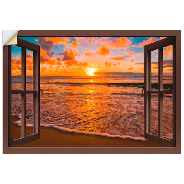 Artland Wandbild »Fensterblick Sonnenuntergang am Strand«, Sonnenaufgang &  -untergang, (1 St.), als Leinwandbild, Wandaufkleber oder Poster in versch.  Grössen jetzt kaufen