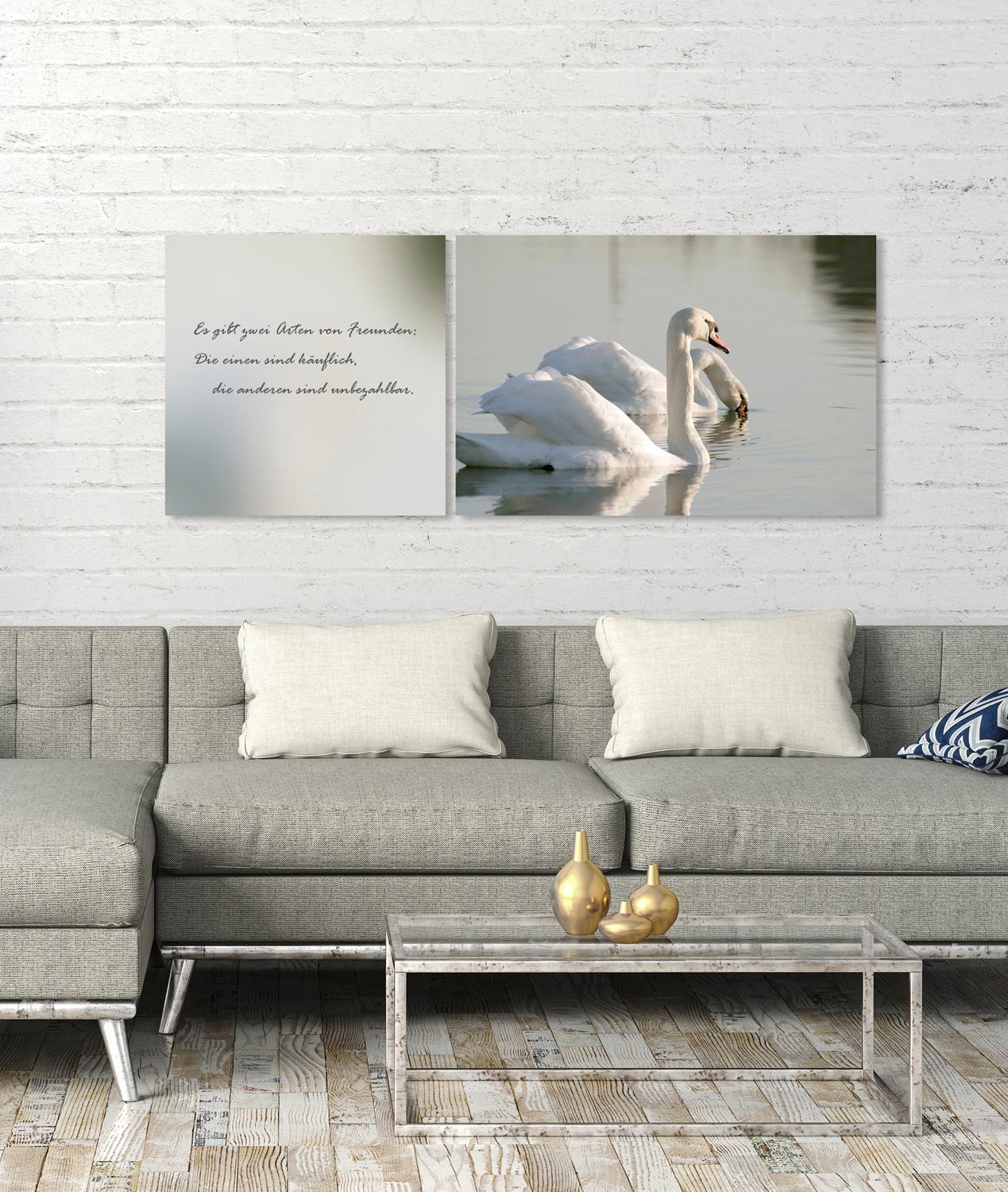 queence Tableau sur toile »Freunde« Set,  Premium-Leinwandstoff, Handarbeit aus Deutschland, Zitat, 2er Set