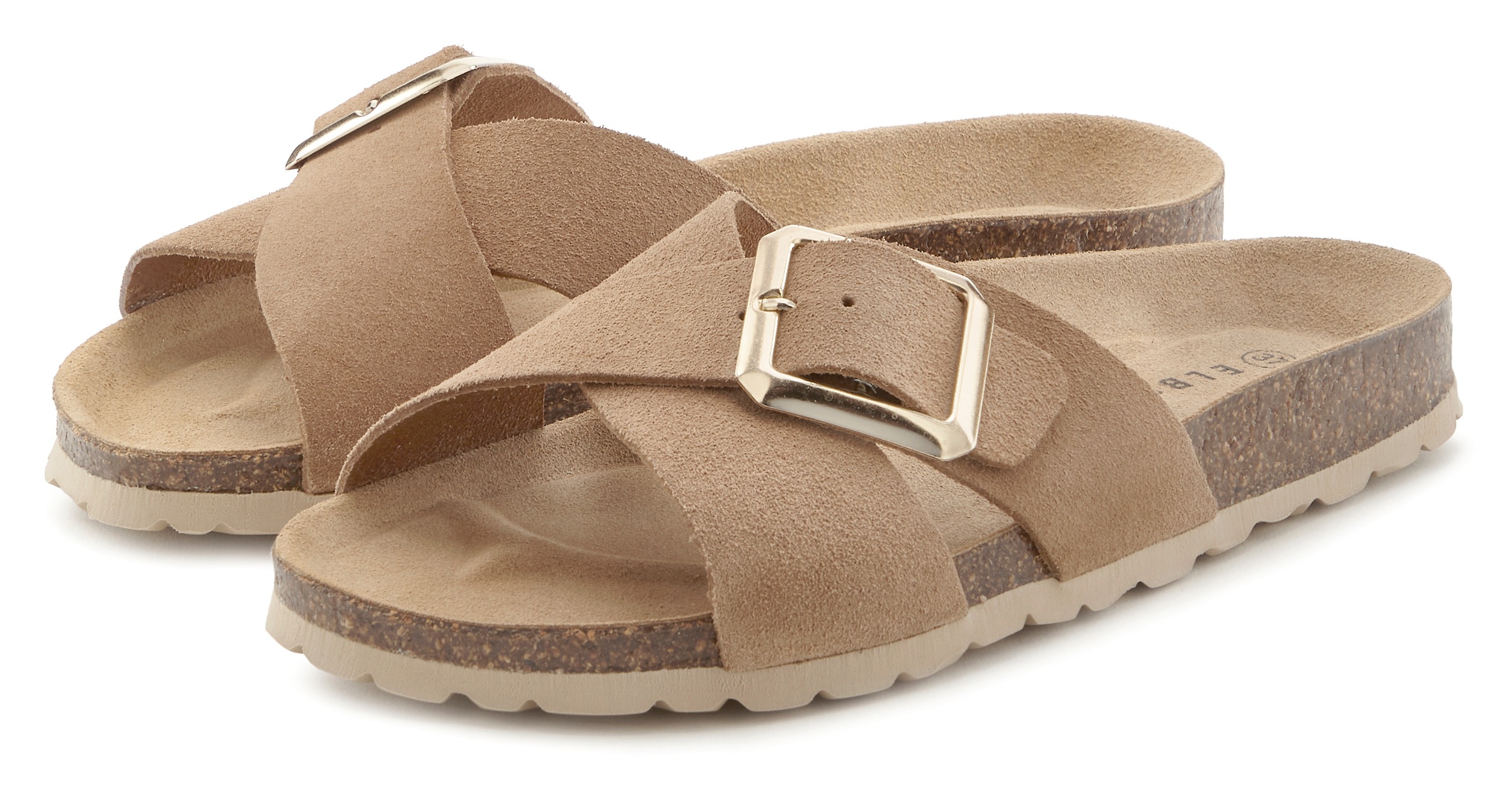 Image of Elbsand Pantolette "Mule, Sandale, offener Schuh, Sommerschuh, Lederpantolette" aus hochwertigem Leder mit weichem Korkfussbett