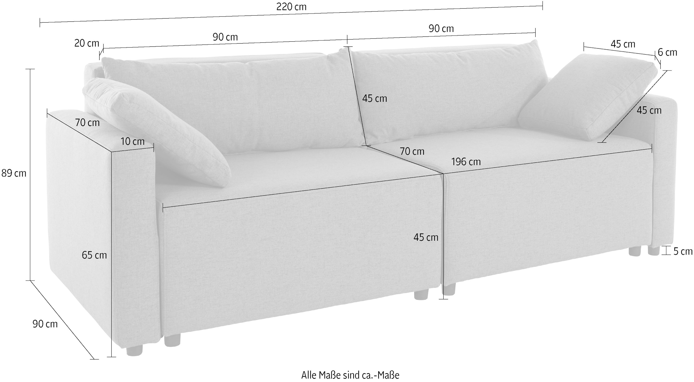 INOSIGN 2-Sitzer »Marva 2tlg.«, beide Elemente ausziehbar für Bettfunktion, mit Bettkasten