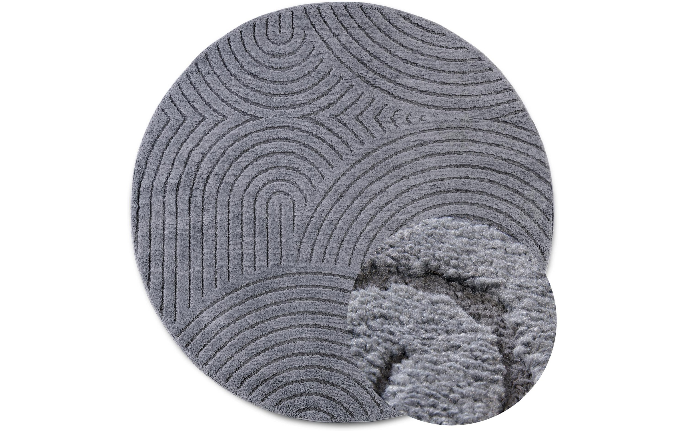 THE RUGS New York Design Rug Runner Panglao Polyester Geometric High Low Rug in Dark Grey | Size: 160cm diameter